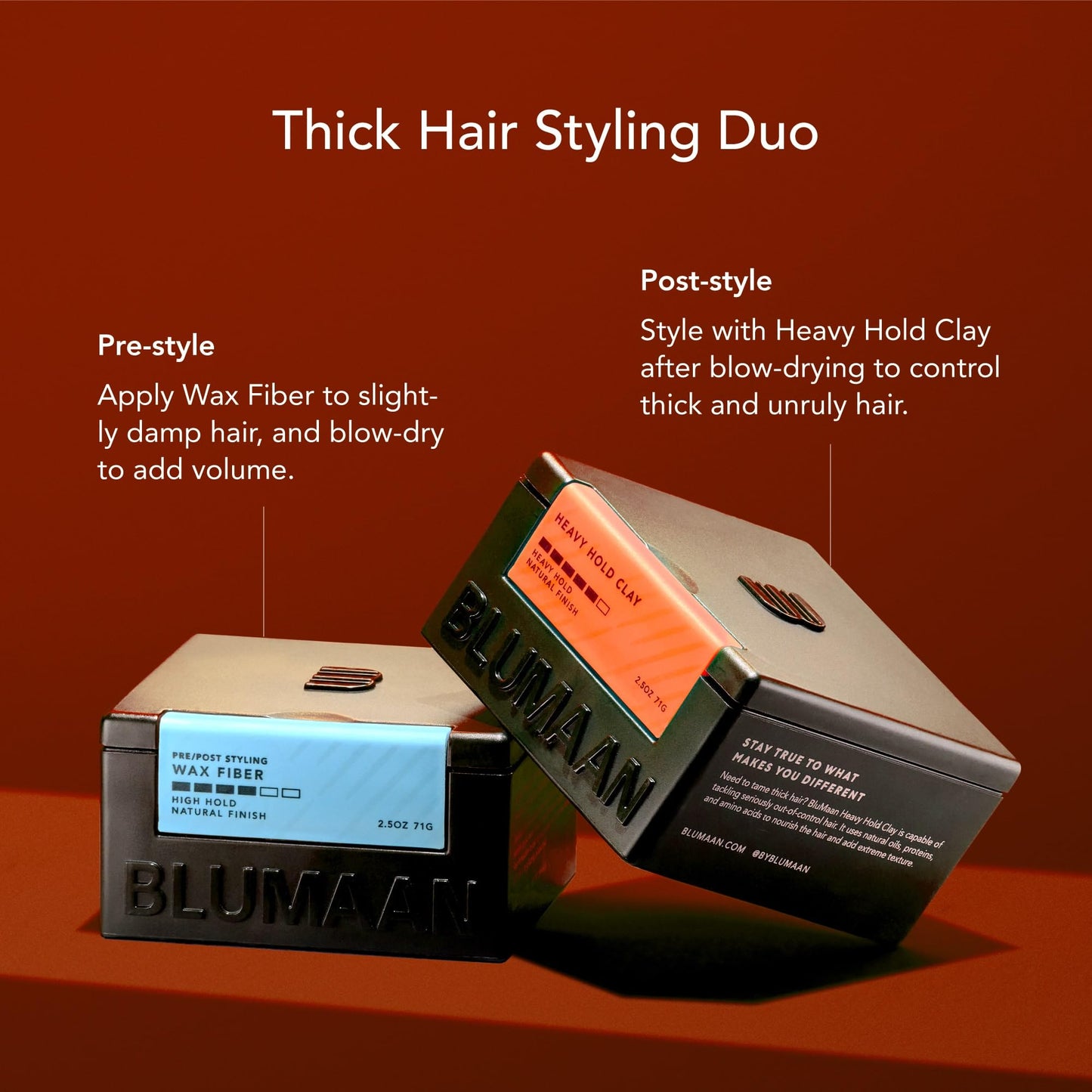 BLUMAAN Heavy Hold Clay for Men (2.5 oz) – Extra Strong Hold Hair Clay for Texture & Volume, Natural Matte Finish, Tames Thick & Unruly Hair