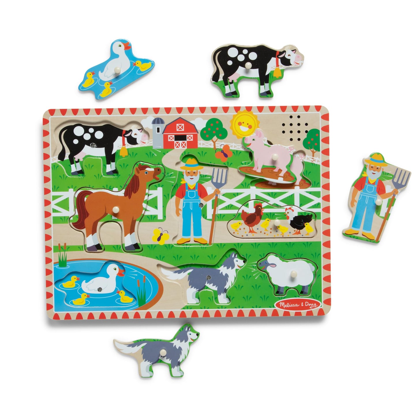 Melissa & Doug Old MacDonald’s Farm Sound Puzzle – 8-Piece Wooden Peg Puzzle with Light-Activated Music, Learning Toy for Toddlers Ages 2+