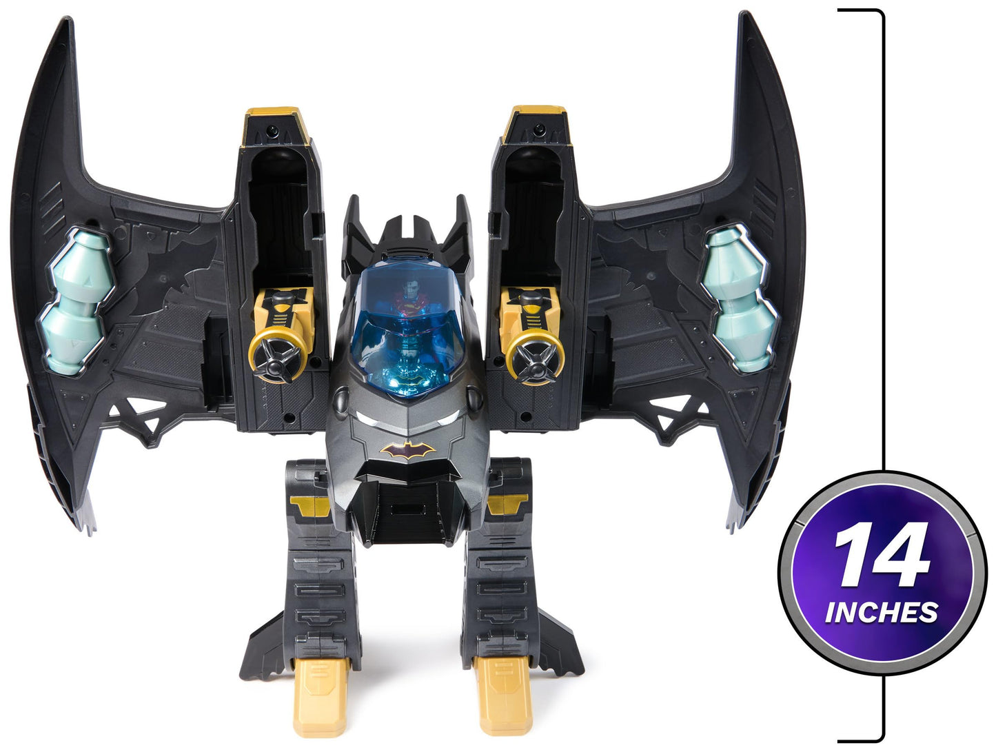 DC Comics Metal Force Batwing 2-in-1 Transforming Playset with Batman & Superman Figures, Projectiles & Character Cards for Kids 4+