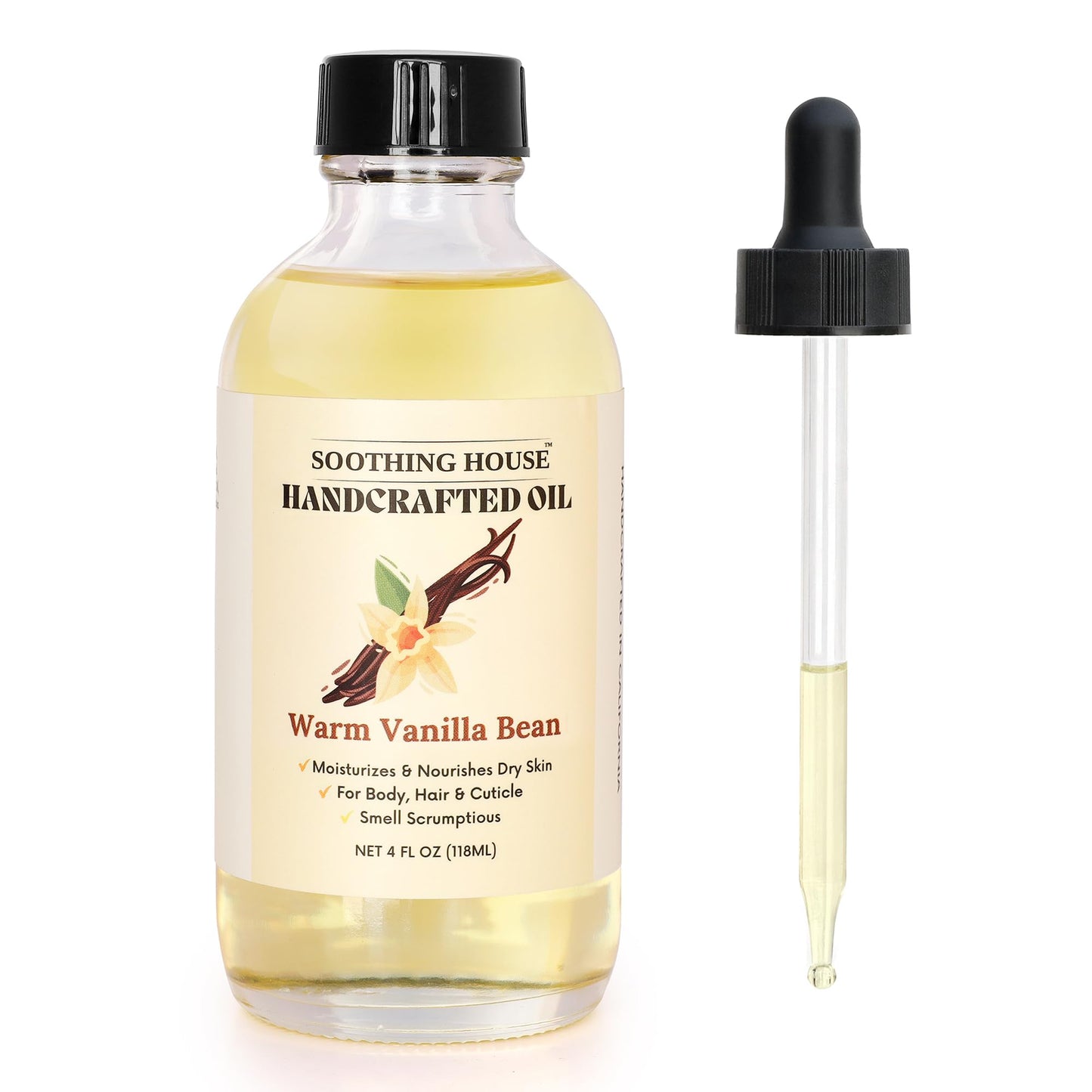 Soothing House Warm Vanilla Bean Body Oil - Moisturizing Body Oil for Soft, Glowing Skin with Almond & Jojoba Oil (4 fl oz)