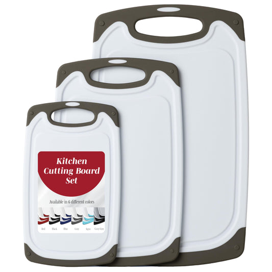 3-Pack Gray Cutting Boards Set – BPA-Free, Reversible Chopping Boards with Non-Slip Handles, Multiple Sizes, Perfect Gift for Cooks