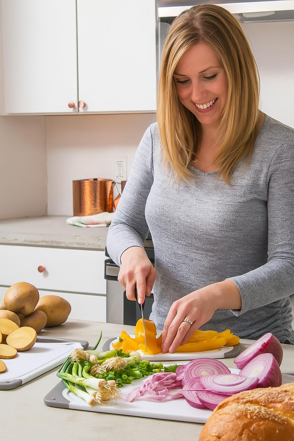3-Pack Gray Cutting Boards Set – BPA-Free, Reversible Chopping Boards with Non-Slip Handles, Multiple Sizes, Perfect Gift for Cooks