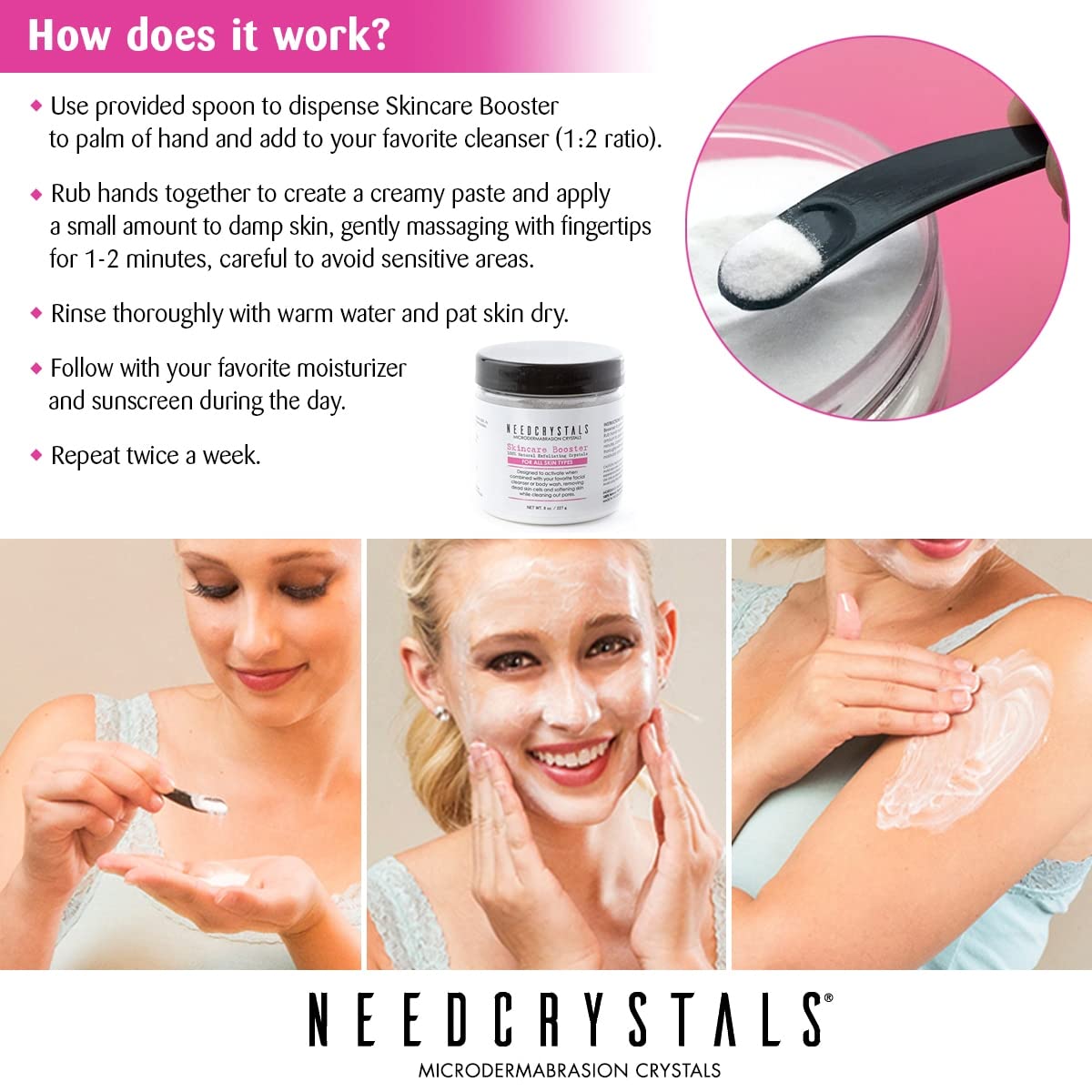 NeedCrystals Microdermabrasion Facial Scrub, Natural Exfoliator for Dull, Dry Skin – Reduces Scars, Blackheads, Wrinkles & Pores, 8 oz
