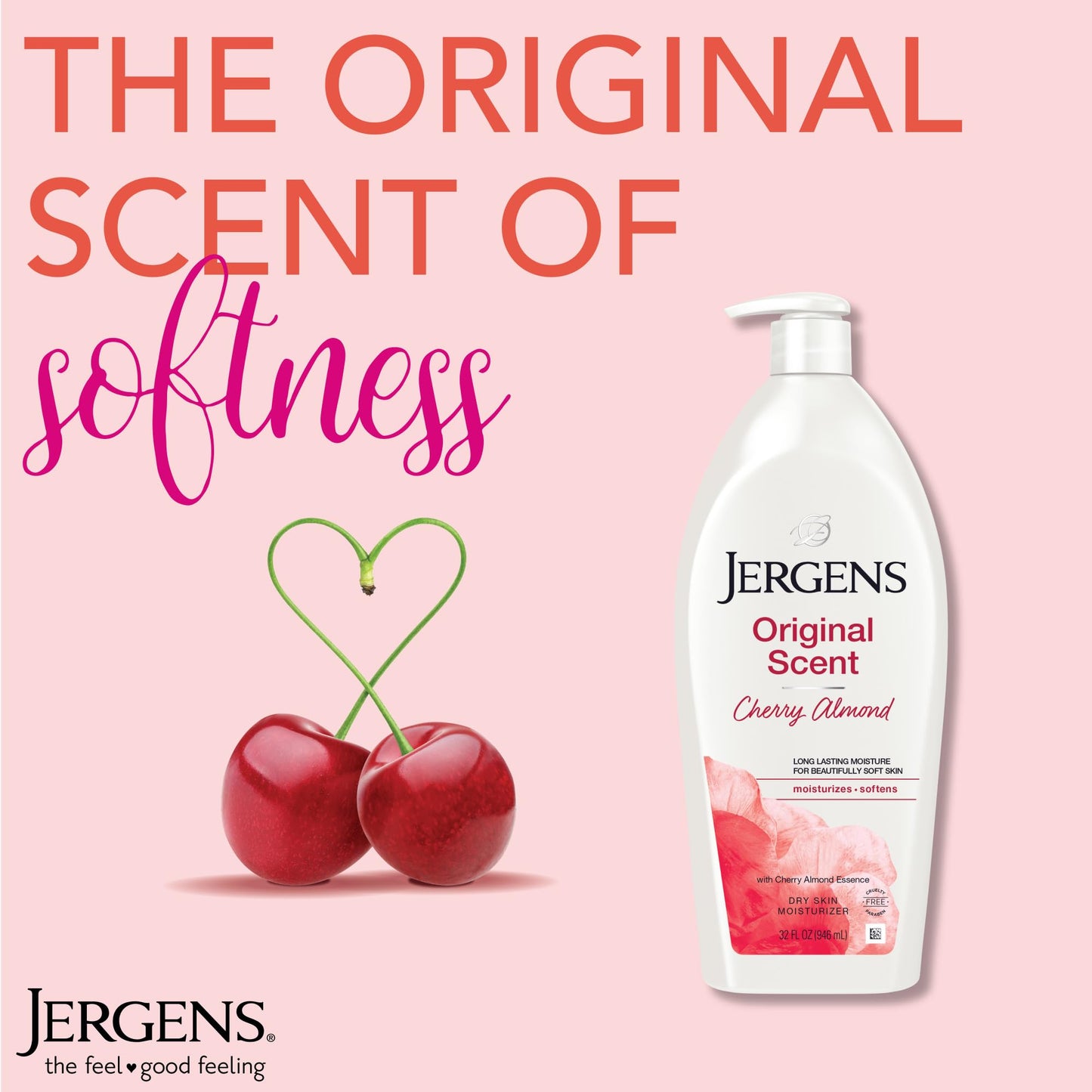 Jergens Original Scent Dry Skin Body Lotion, Hand and Body Moisturizer, Cherry Almond Essence, Dermatologist Tested, 32 Oz