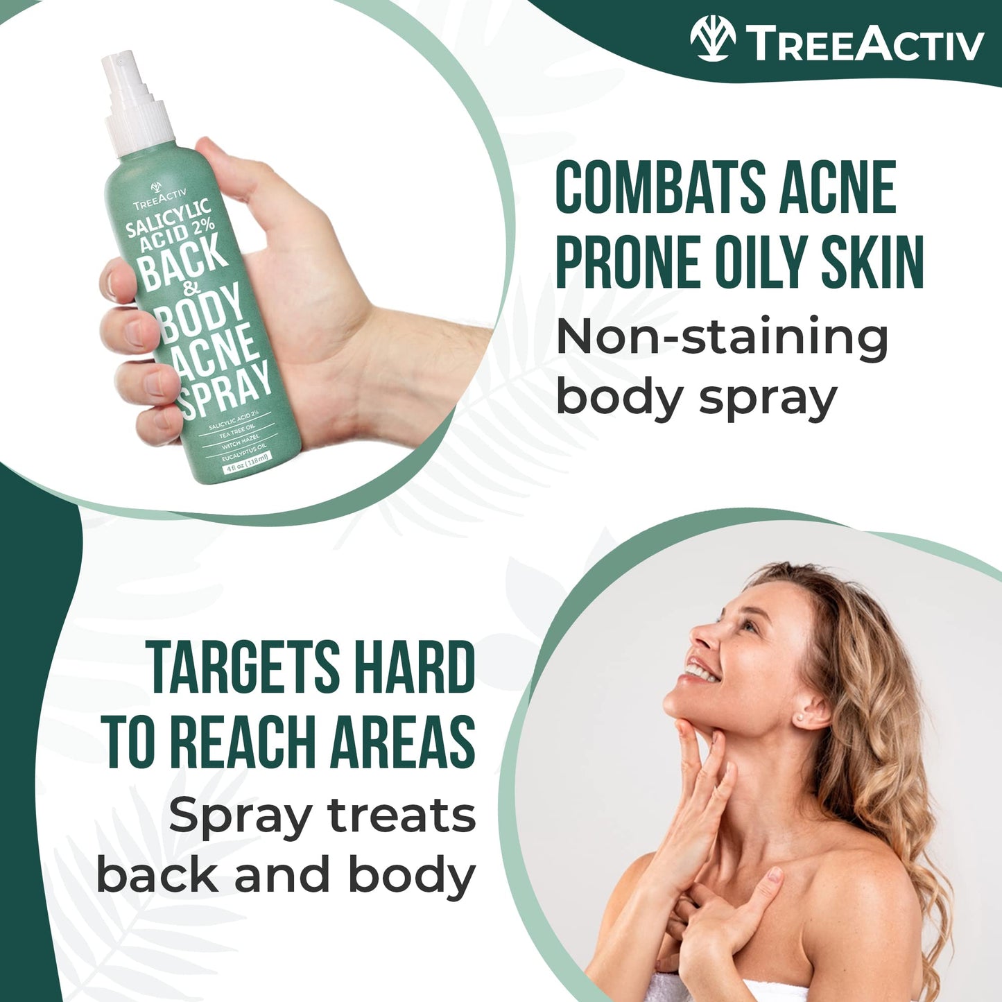 Salicylic Acid Back & Body Acne Spray for Men & Women, Tea Tree Oil Mist, Fast-Drying Body Acne Treatment, 4 fl oz, 2-Pack