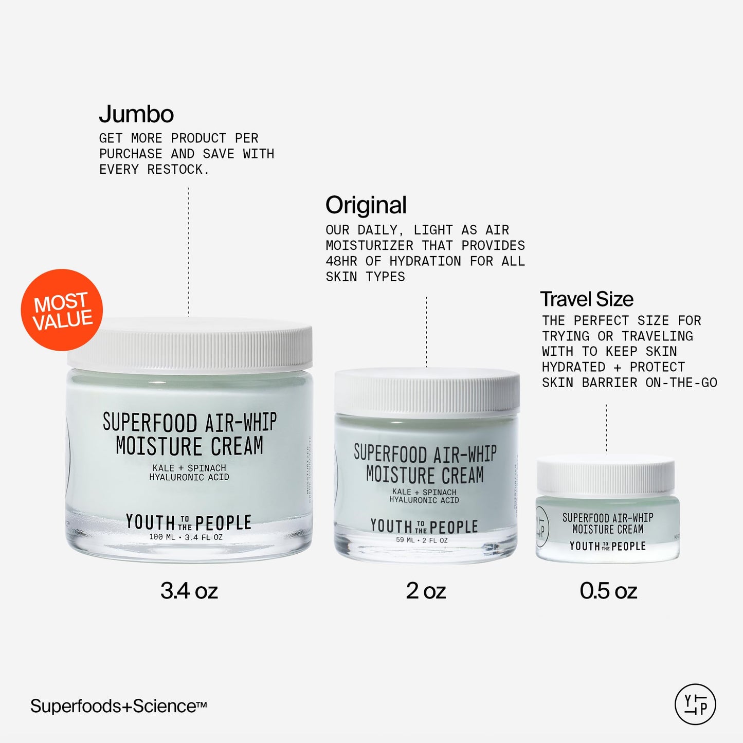 Youth To The People Superfood Air-Whip Moisture Cream - Kale & Green Tea Hyaluronic Face Moisturizer, Lightweight Gel, 48HR Hydration, 2 fl oz