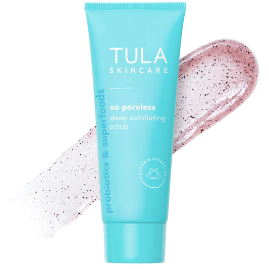 TULA So Poreless Exfoliating Blackhead Scrub – Gentle Yet Powerful Face Exfoliator with Probiotics, Volcanic Sand & Pink Salt, 2.89 oz