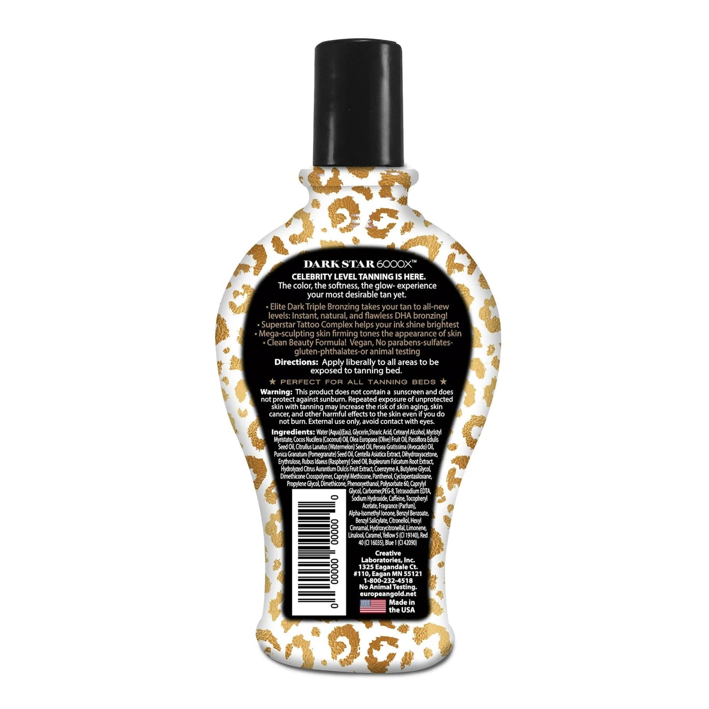 European Gold Dark Star 6000X Ultra Dark Tanning Lotion - Triple Bronze Formula for Deep, Long-Lasting Tan with Skin-Nourishing Ingredients, 12 oz