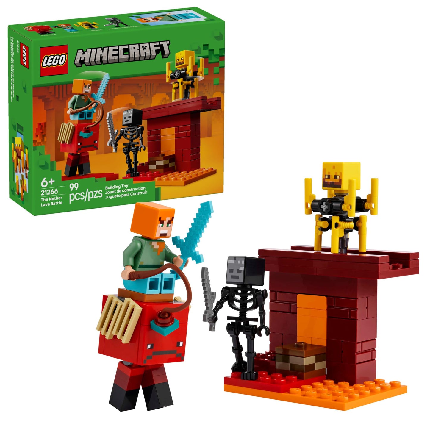 LEGO Minecraft The Nether Lava Battle Playset, Ages 6+, Includes Alex, Wither Skeleton, Blaze & Strider Figures - 21266 Birthday Gift