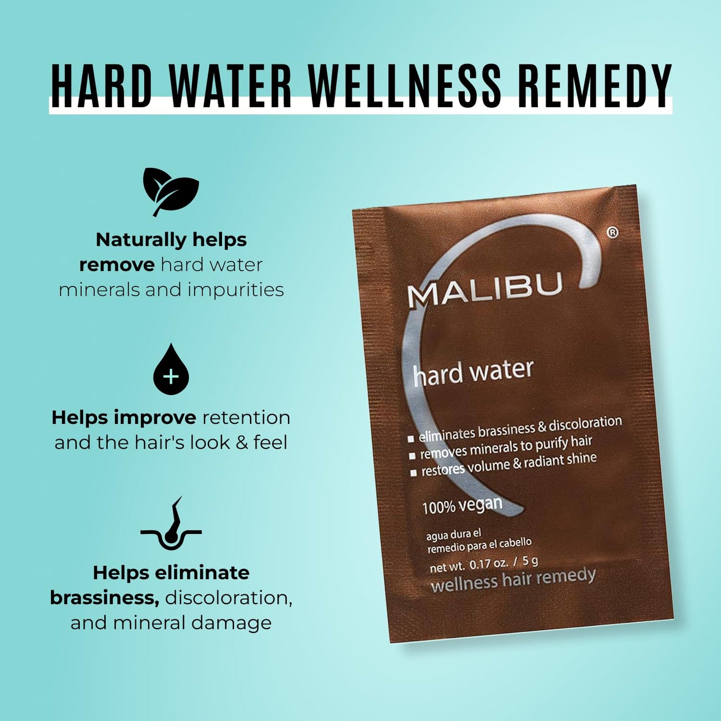 Malibu C Hard Water Wellness Remedy - Removes Deposits & Impurities - Contains Vitamin C for Shiny, Vibrant Results - Hard Water Treatment (3 Packets)