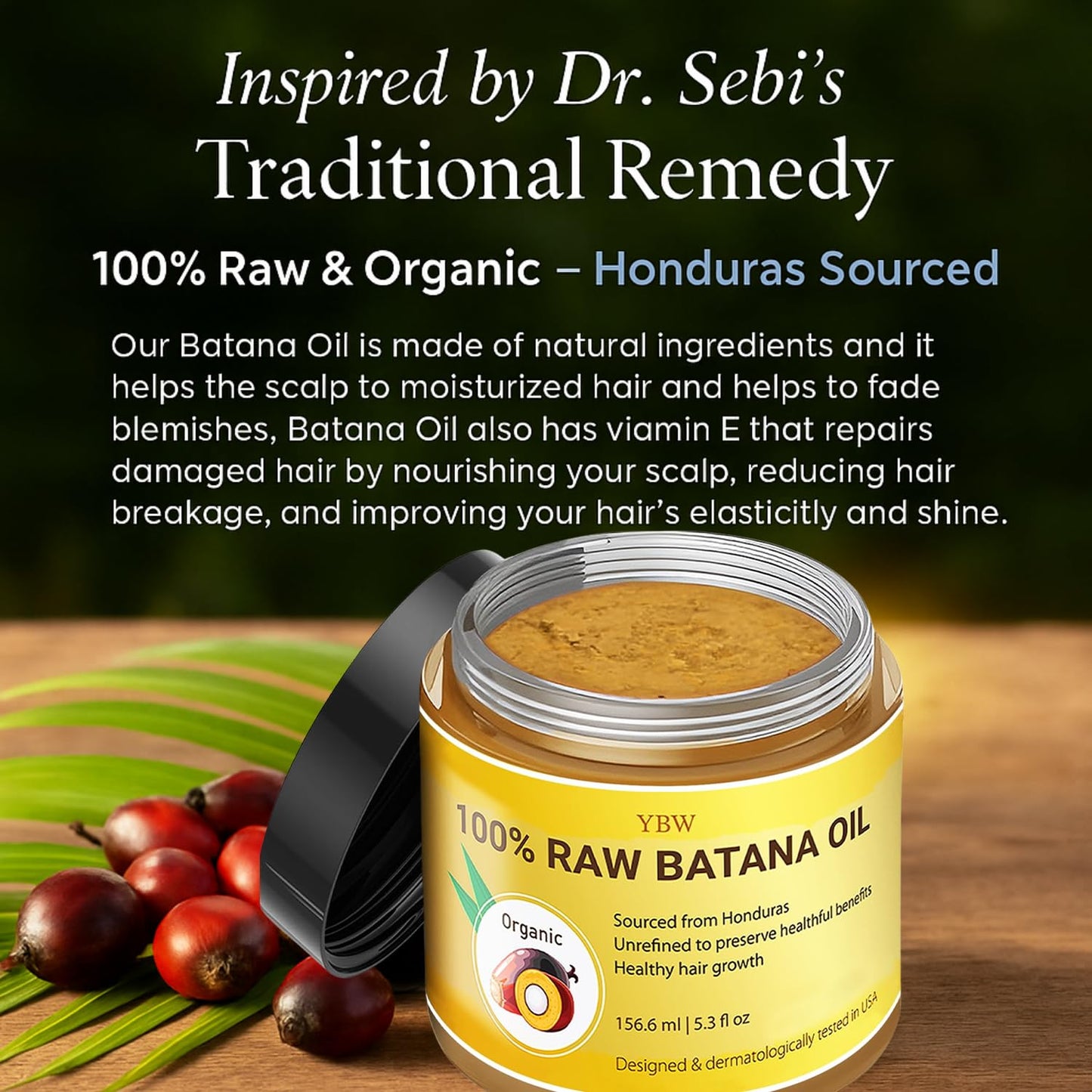 Raw Batana Oil for Hair Growth by Dr. Sebi Organic Raw Honduras Oil - 100% Pure & Natural Botana Paste for Thicker, Stronger Hair for Men and Women