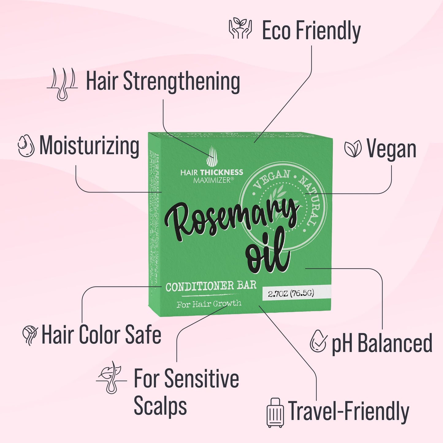 Rosemary Oil Hair Growth Conditioner Bar | Eco-Friendly, Vegan, Color Safe, pH Balanced | Strengthens & Hydrates Dry Hair | Zero Plastic | USA Made