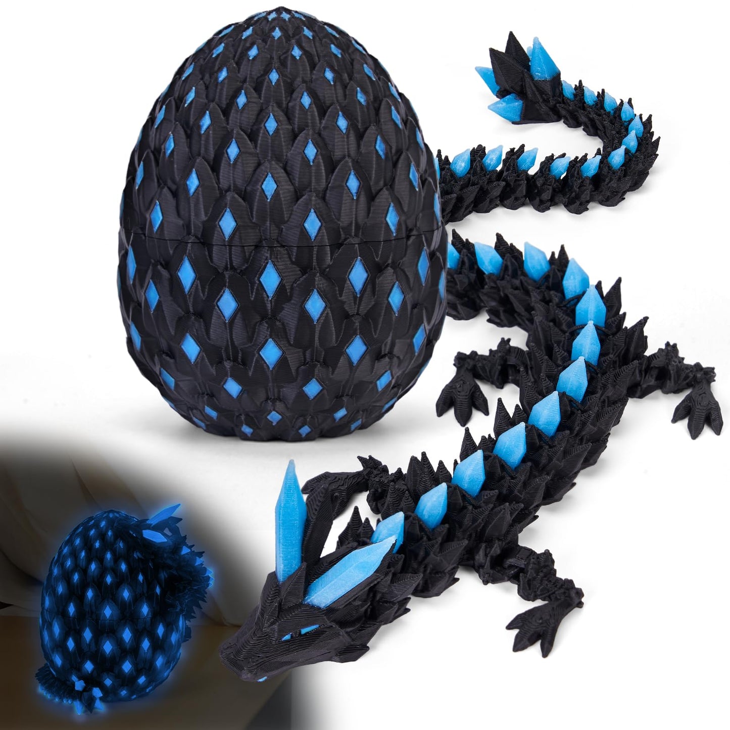 3D Printed Dragon Eggs Glow in the Dark – Articulated Dino & Mystery Eggs Fidget Toy for Kids, Teens & Collectors