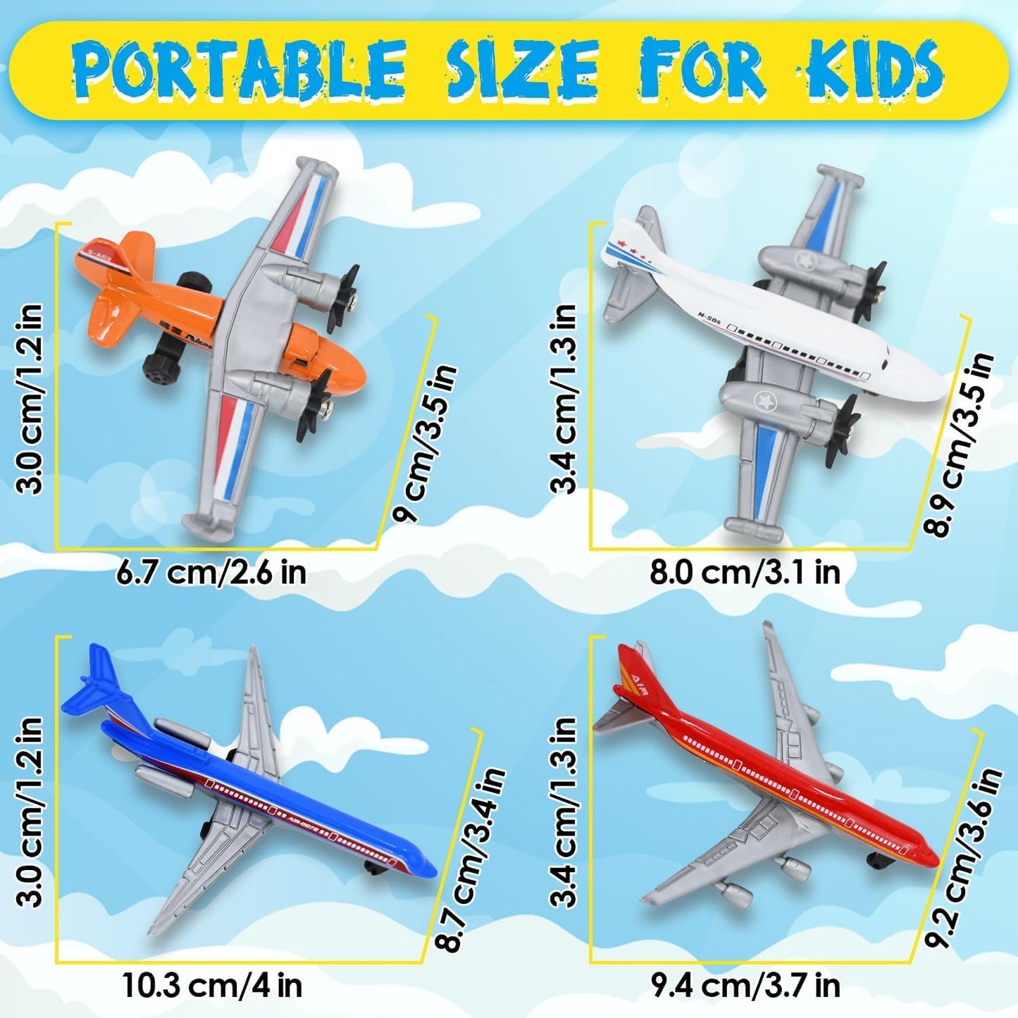 QUANA Airplane Toys, Metal Plane Pull Back Toys for Kids 3-6 Years, Die Cast Aircraft Models, Play Vehicles