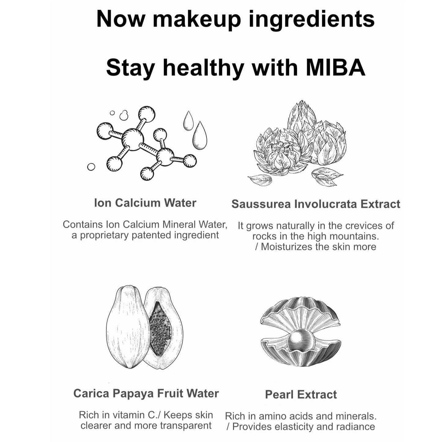 MIBA Ion Calcium Mineral BB Cream 50ml – Lightweight, Full Coverage, Long-Lasting, Mineral-Rich, Minimal Chemicals