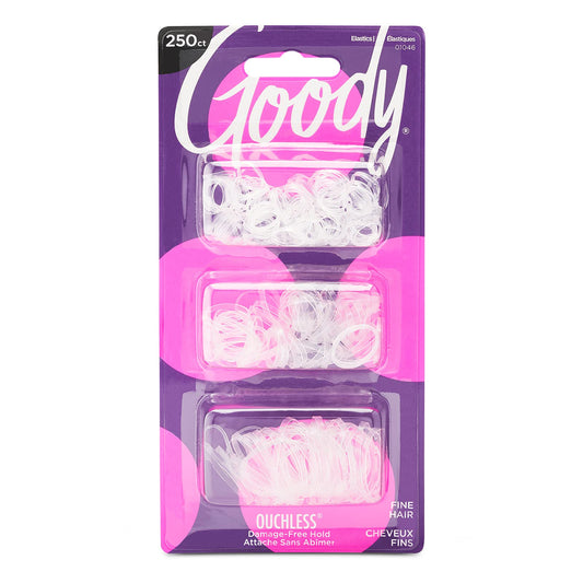 Goody Ouchless Clear Polyband Hair Ties - 250 Ct | Latex-Free Elastic Hair Bands with Easy Glide & Ultra-Strong Secure Hold for All Hair Types