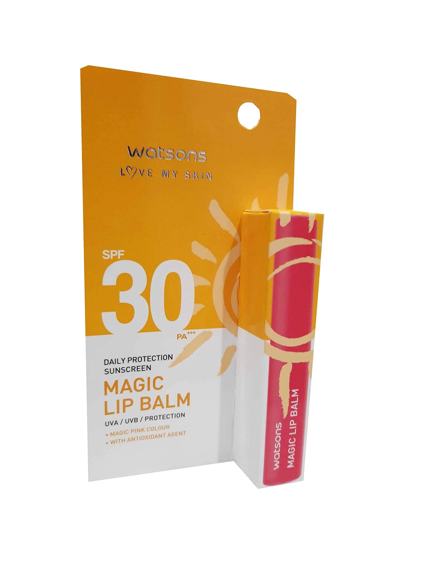 2 packs of Watsons Daily Protection Sunscreen Magic Lip Balm for effective covage. heat protection SPF30 PA+ (1.7g./ pack).