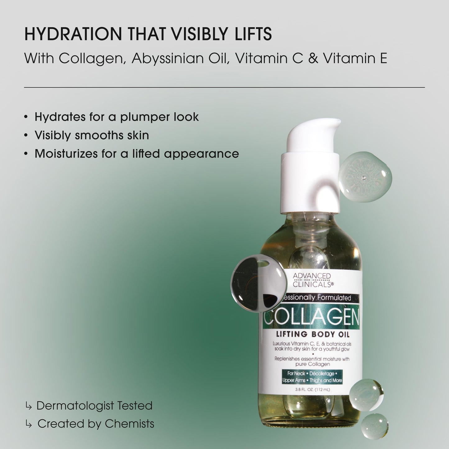 Advanced Clinicals Hydrating Collagen Body Oil – Anti-Aging Moisturizer for Women & Men, Softens Wrinkles & Crepe Skin, 3.8 fl oz