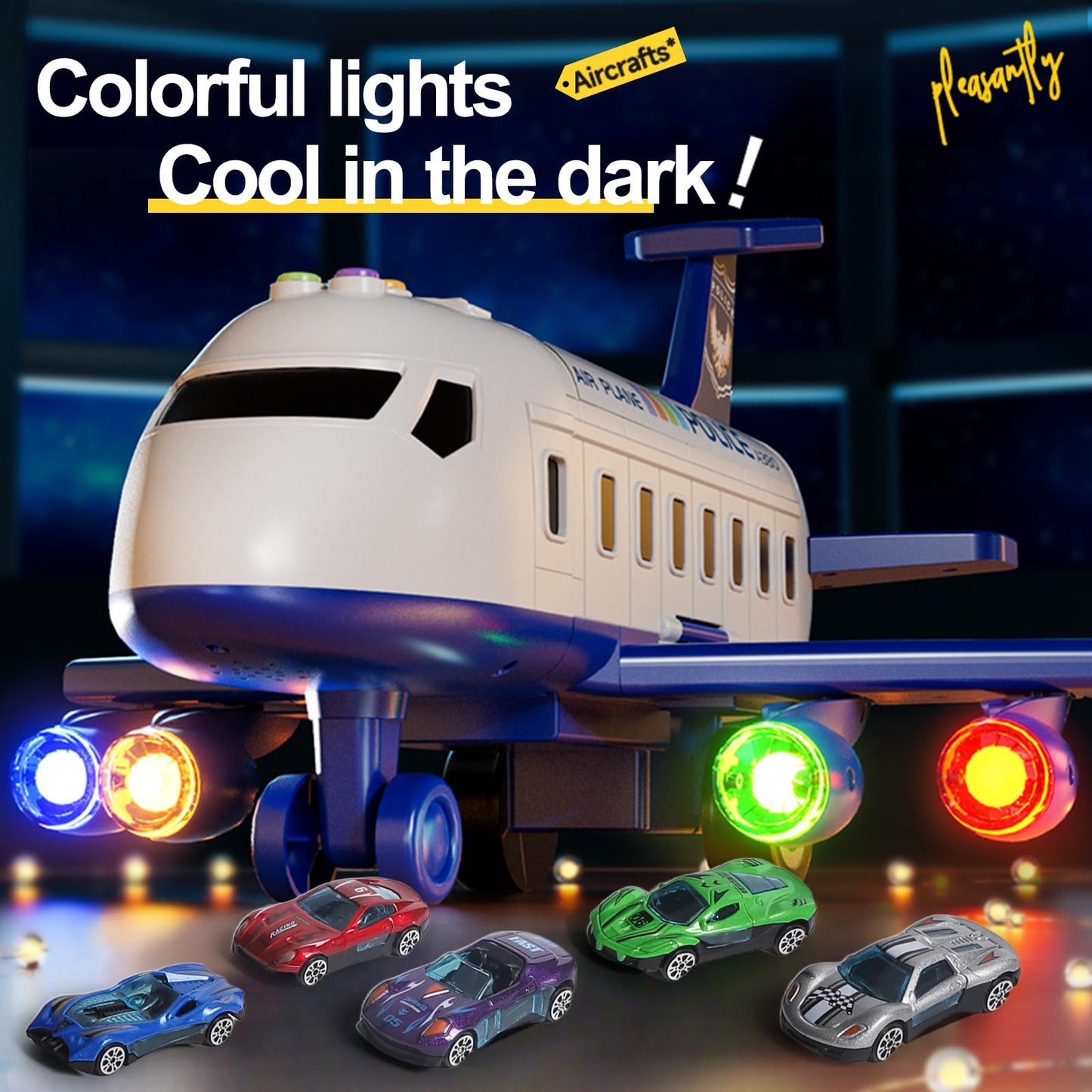 Airplane Toy Race Track Playset for Kids – Foldable 4-Layer Transport Plane with 6 Cars, Toddler Car Ramp Toy for Boys & Girls Ages 3-6, Birthday Gift