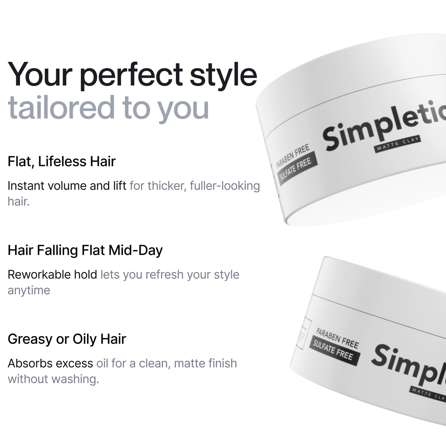 Simpletics Hair Clay for Men | Vanilla Scent | Natural 6-Ingredient Matte Styling Clay with Beeswax & Coconut Oil | Strong Hold, Non-Greasy, Adds Texture & Volume | 2oz