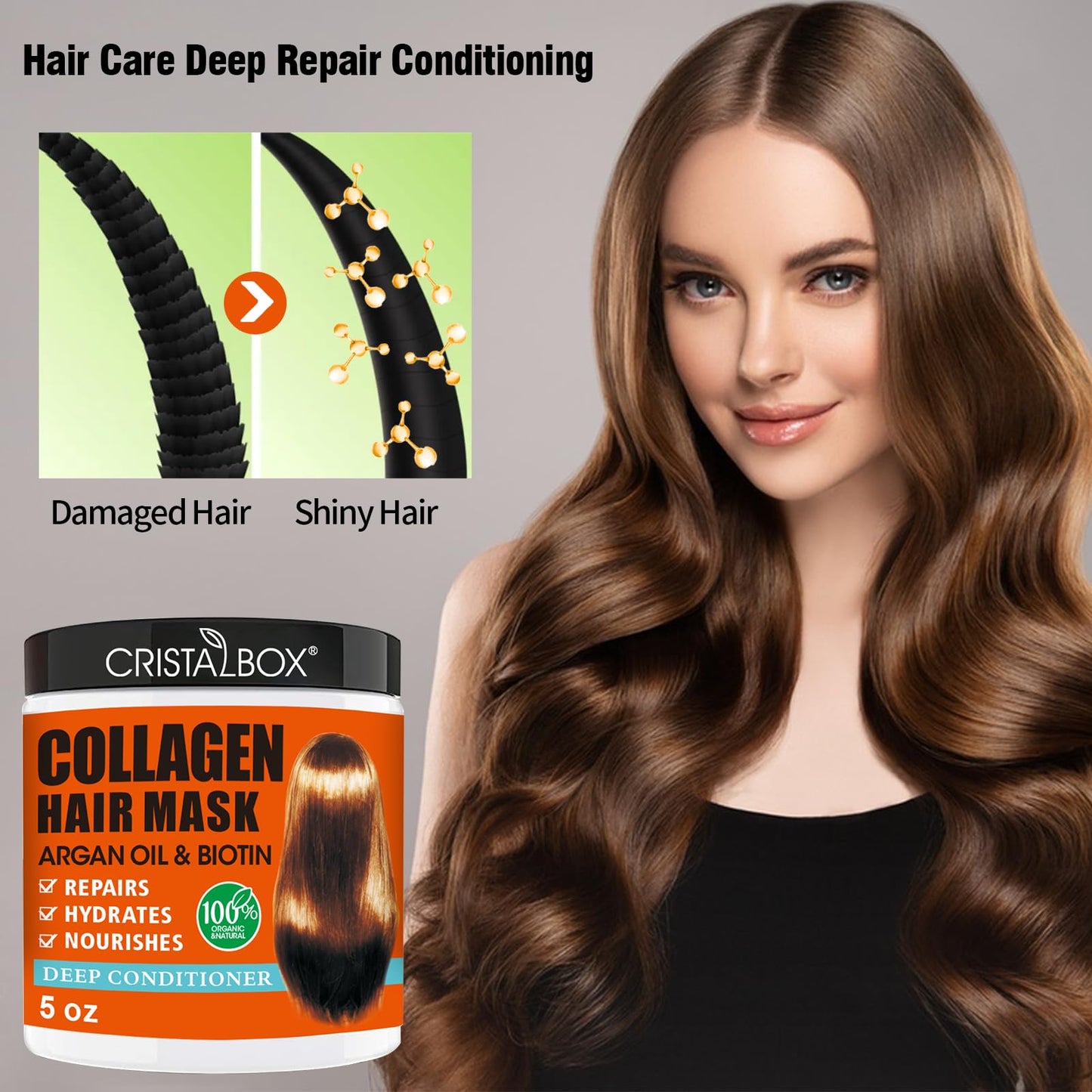 2 Pack Collagen & Keratin Hair Masks – Deep Conditioning Argan Oil Hair Repair Treatment with Biotin for Dry, Damaged, Frizzy Hair, Hydrating & Nourishing