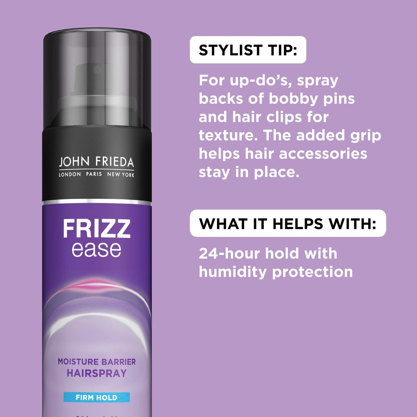 John Frieda Frizz Ease Moisture Barrier Firm Hold Hairspray – Blocks Frizz, Seals Out Humidity, Protects from Heat, Long-Lasting Hold, 12 Oz