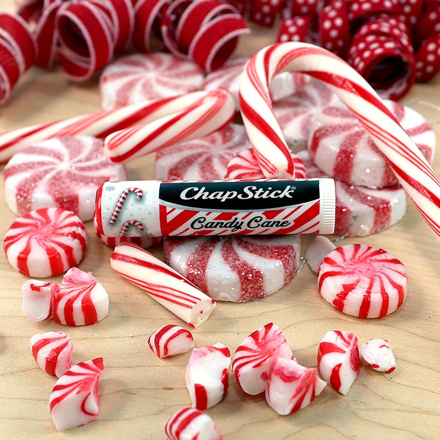 ChapStick Lip Balm, Candy Cane, 3-Count – Fresh & Minty Lip Moisturizer, Stocking Stuffer, 0.15 Oz Ea