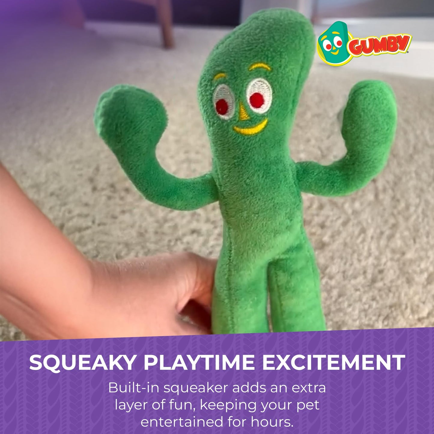 Multipet Gumby Dog Plush Toy, 9" Green – Soft Squeaky Stuffed Animal with Flexible Arms & Legs for Dogs to Cuddle, Fetch & Play