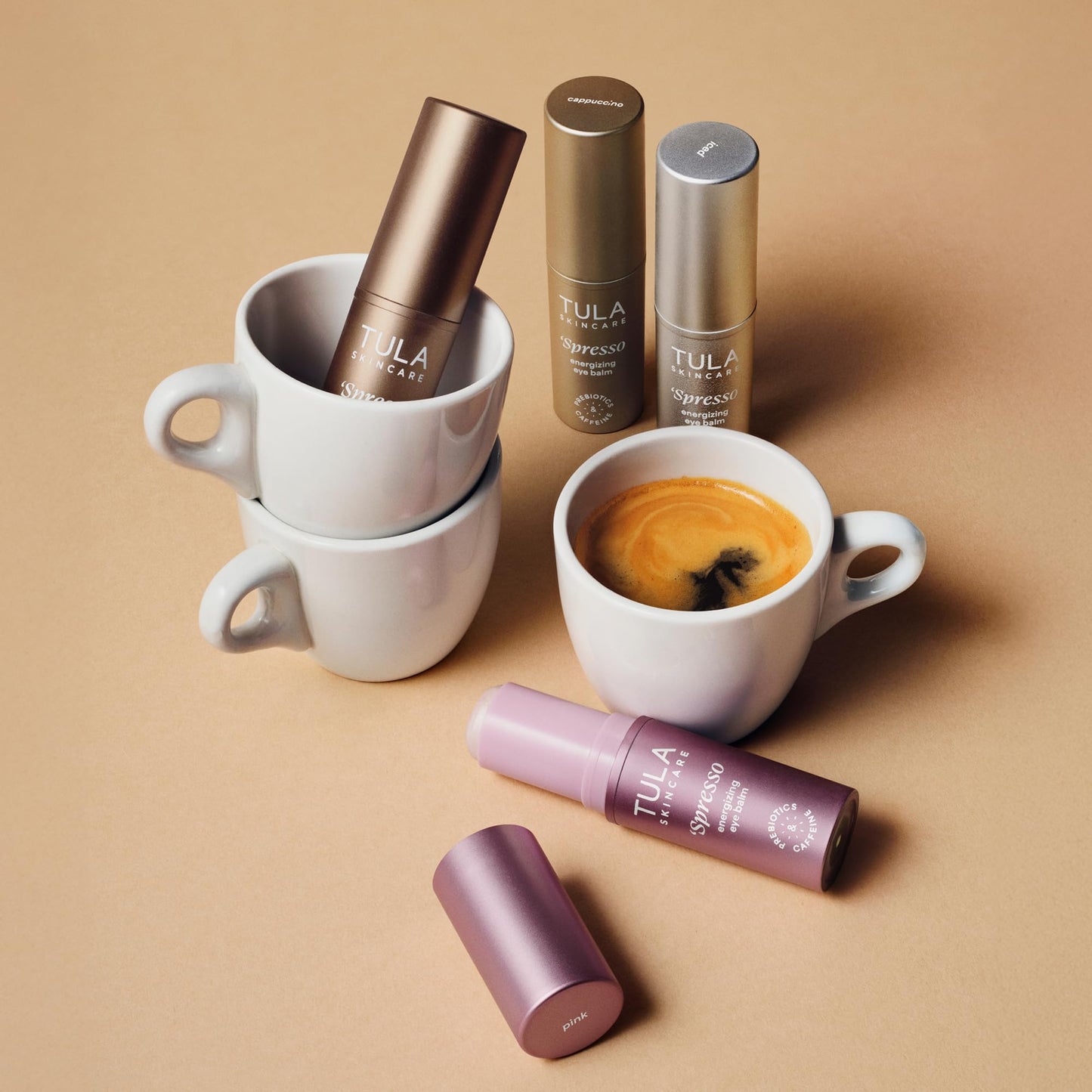 TULA Skin Care Spresso Energizing Eye Balm, Rose Glow – Hydrating Caffeine Treatment for Dark Circles, Portable 0.35 oz