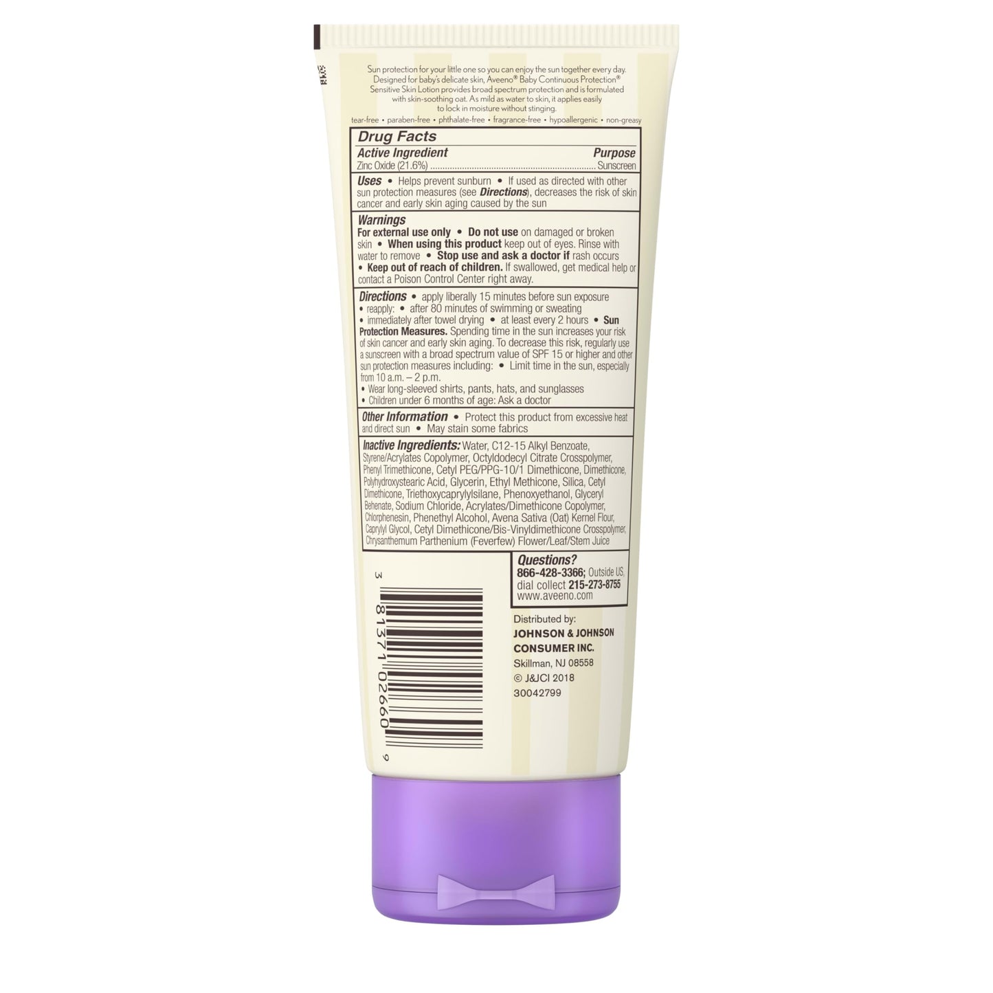 Aveeno Baby Mineral Sunscreen SPF 50 - Broad Spectrum, Tear-Free, Water & Sweat Resistant, Non-Greasy, Paraben-Free, 7 fl oz