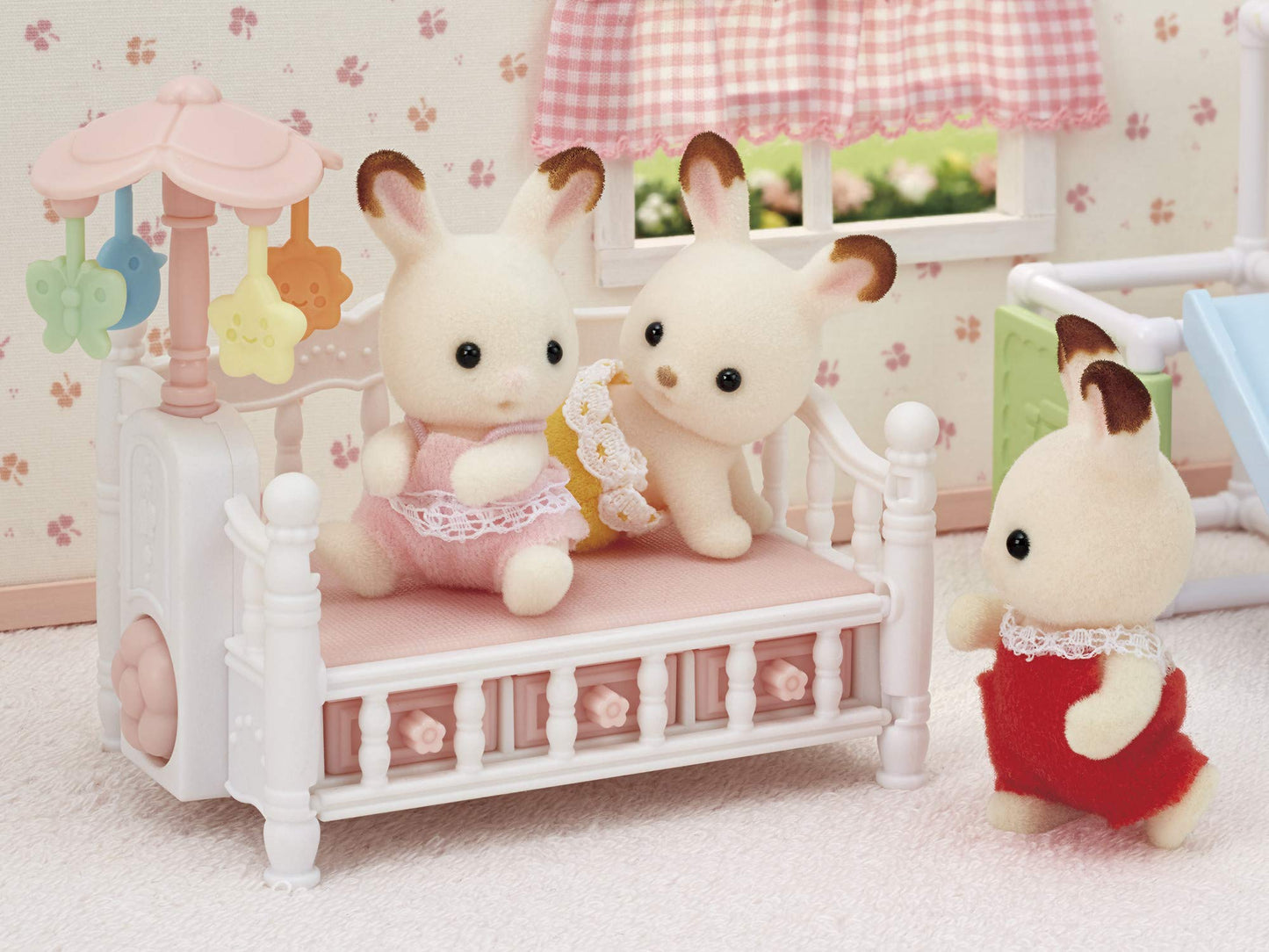 Calico Critters Crib with Mobile - Interactive Dollhouse Furniture Set with Working Features