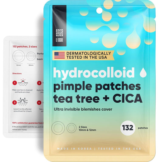 LE GUSHE Korean Pimple Patches 132 Dots - Hydrocolloid Acne Stickers with Tea Tree Oil, Invisible, Dermatologist Tested Skincare