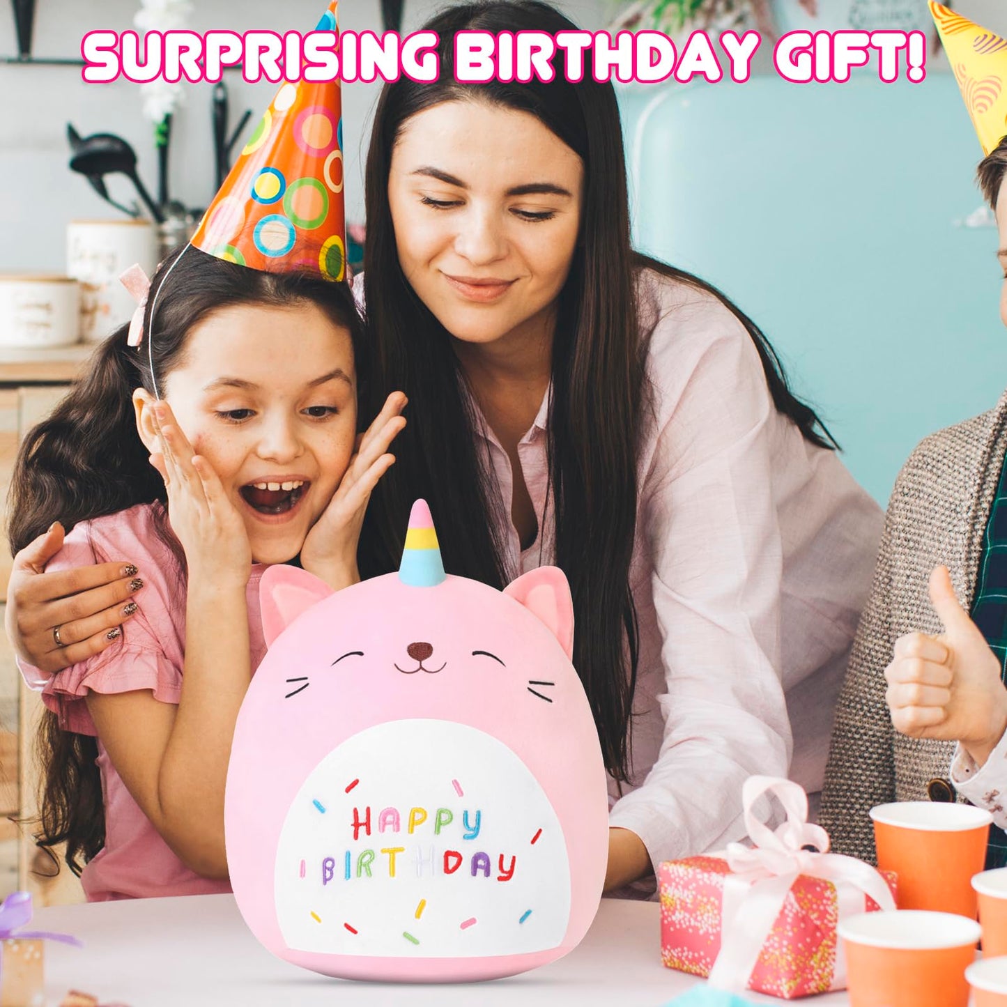 SQEQE Cat Plush Toy Unicorn Cat Stuffed Animal Cute Birthday Cat Plushies Pillow Soft Plushie Doll Gifts for Kid Decor(Pink Caticorn, 10 Inch)