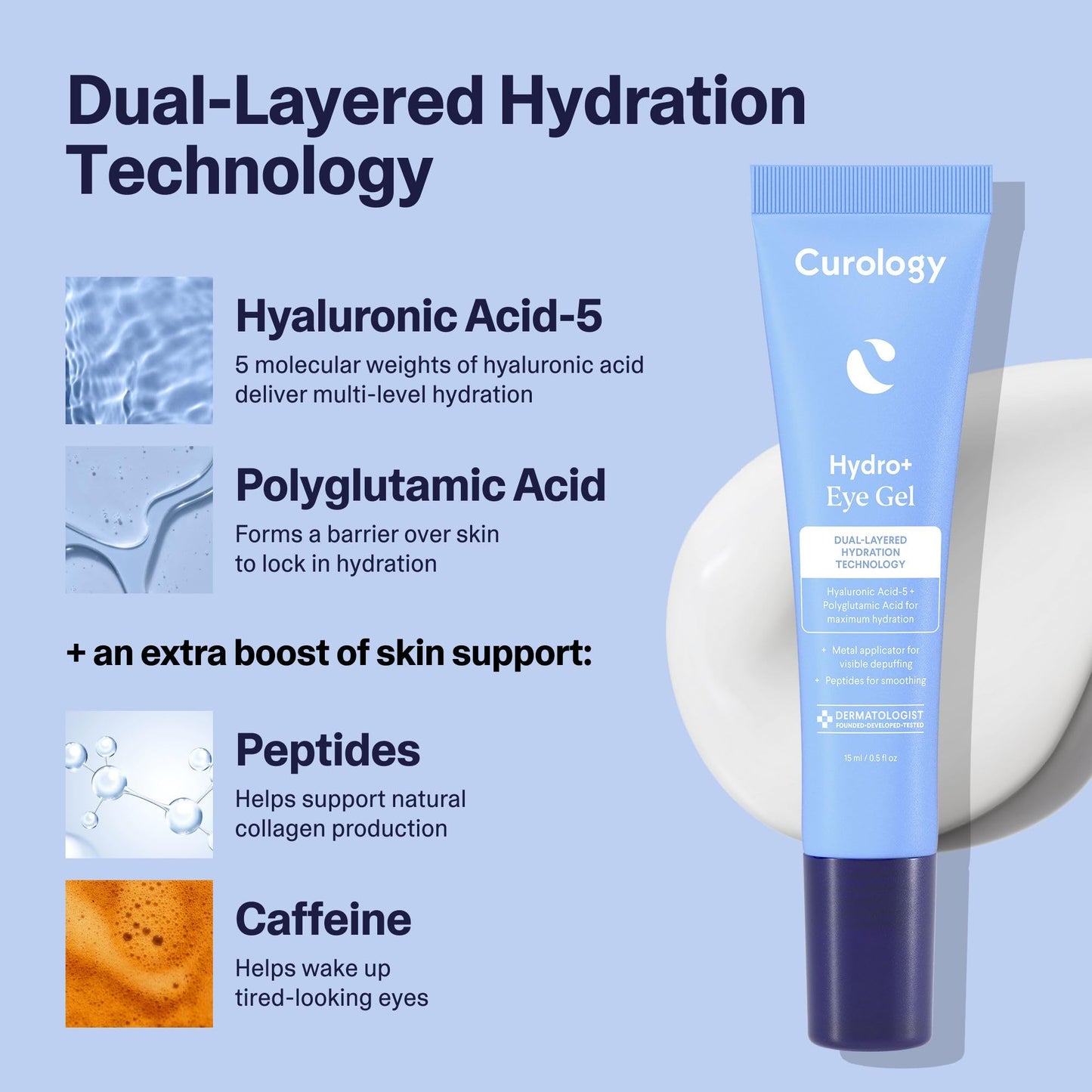 Curology Hydro+ Eye Gel, Hydrating Under Eye Cream with Hyaluronic Acid and Caffeine, 0.5 fl oz