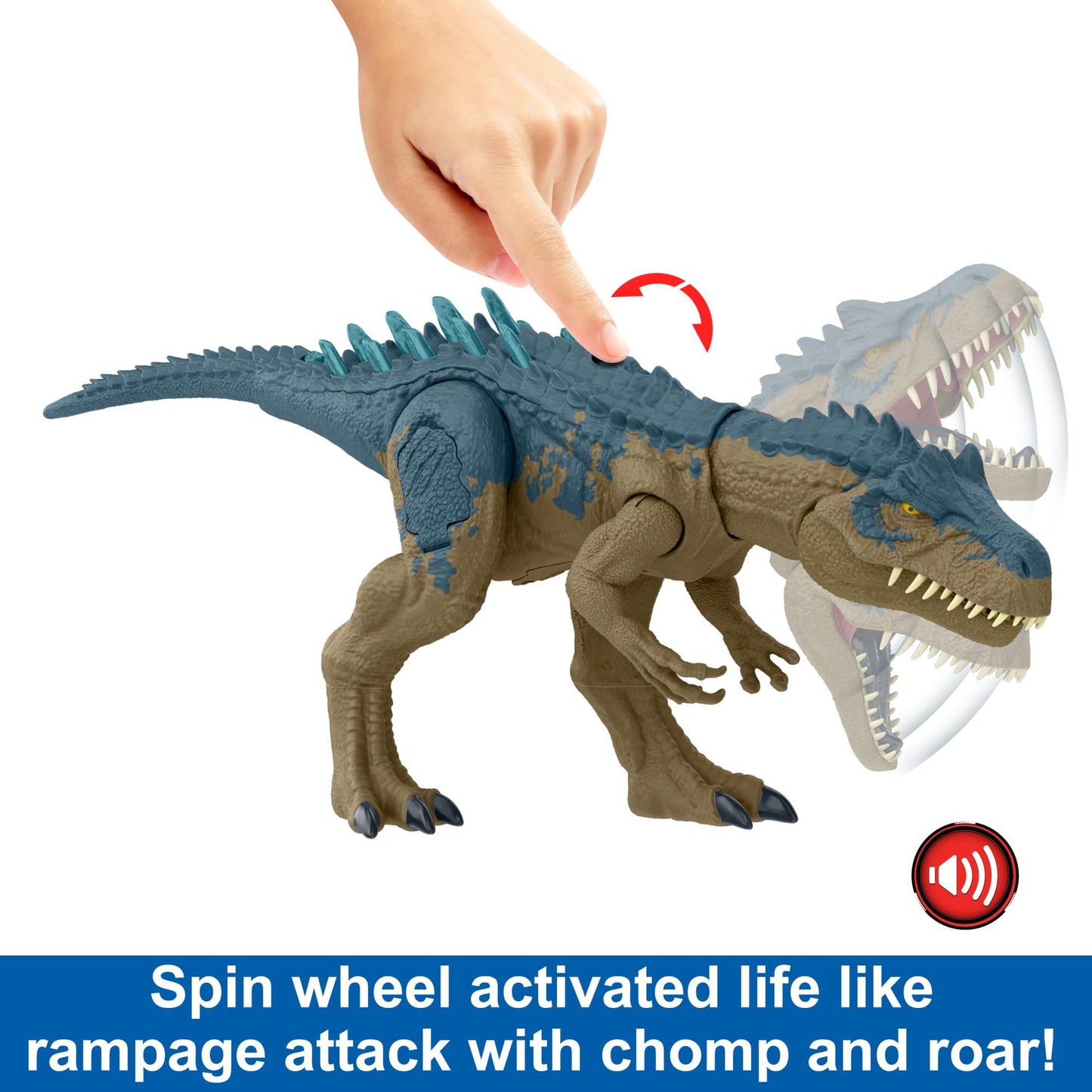 Mattel Jurassic World Allosaurus Dinosaur Toy – Action Figure with Continuous Chomp Attack, Roar Sounds & Battle Spikes