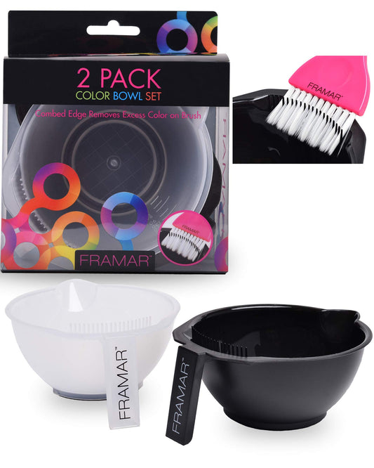 FRAMAR Hair Color Bowl & Cleaner Set – 2 Pack Hair Dye Bowls for Stylists with Brush Cleaner & Non-Slip Base – Essential Salon Supplies