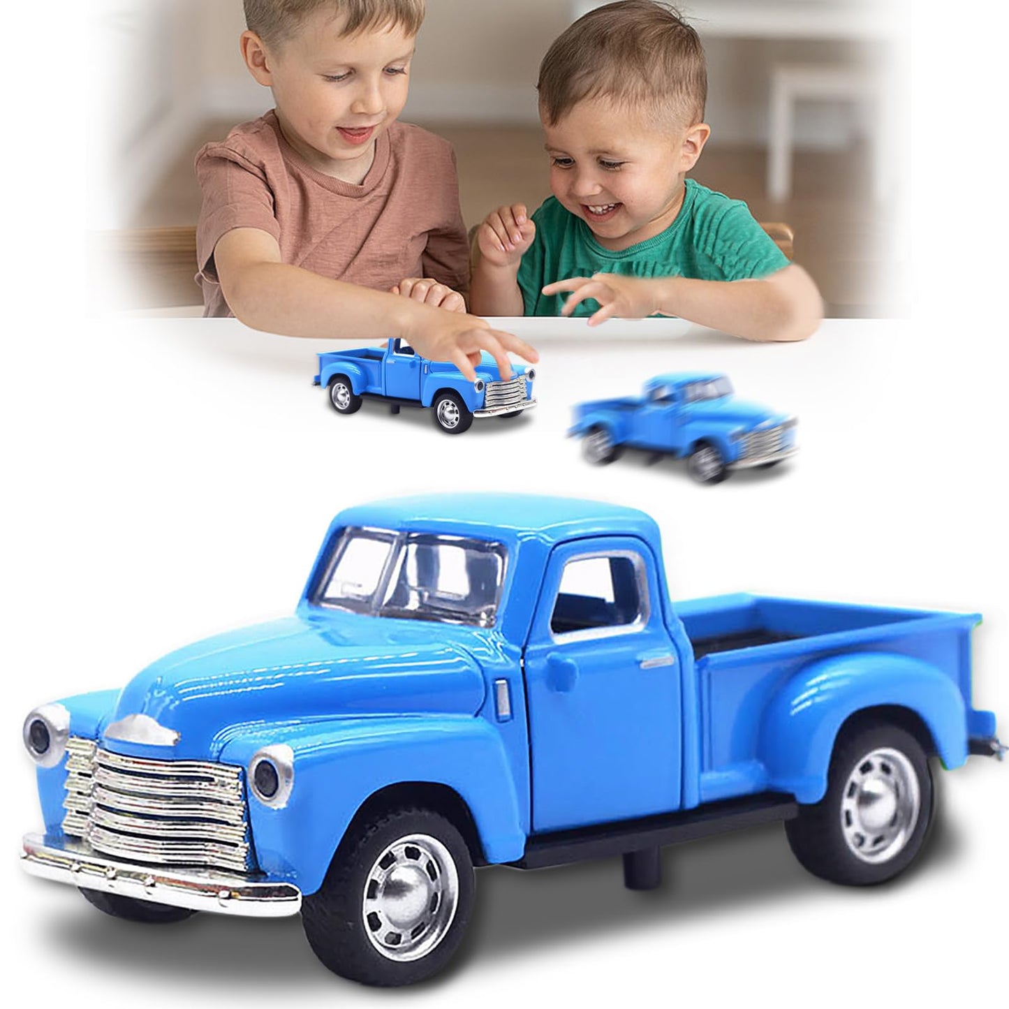 AGSIXZLAN Little Blue Truck Toy for Toddlers 2-8, 1:32 Alloy Driveable Car with Opening Doors – Birthday, Easter & Christmas Gift