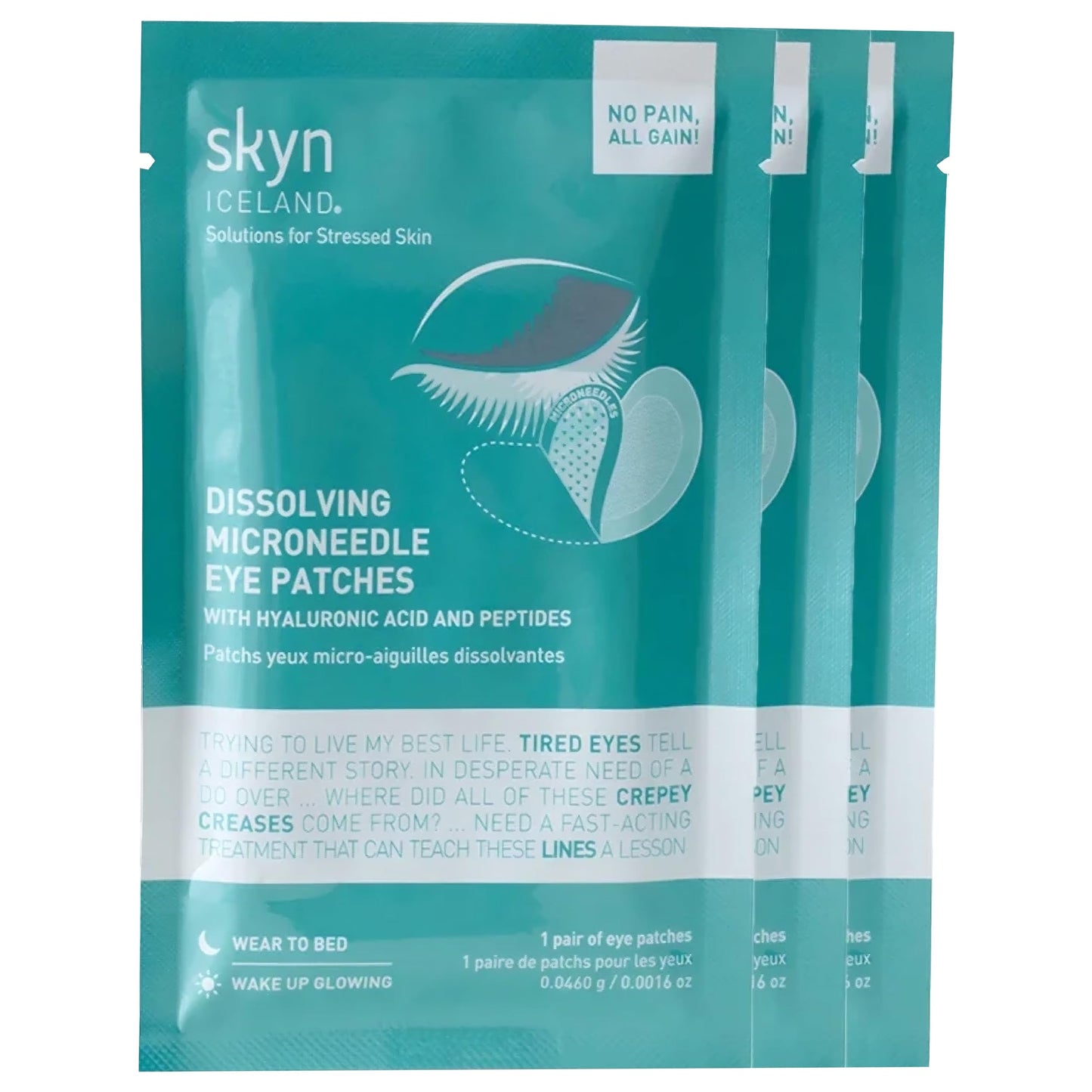 skyn ICELAND Dissolving Microneedle Under Eye Patches, 39% Hyaluronic Acid & Peptides, No-Slip Overnight Mask, 3 Pairs, Vegan