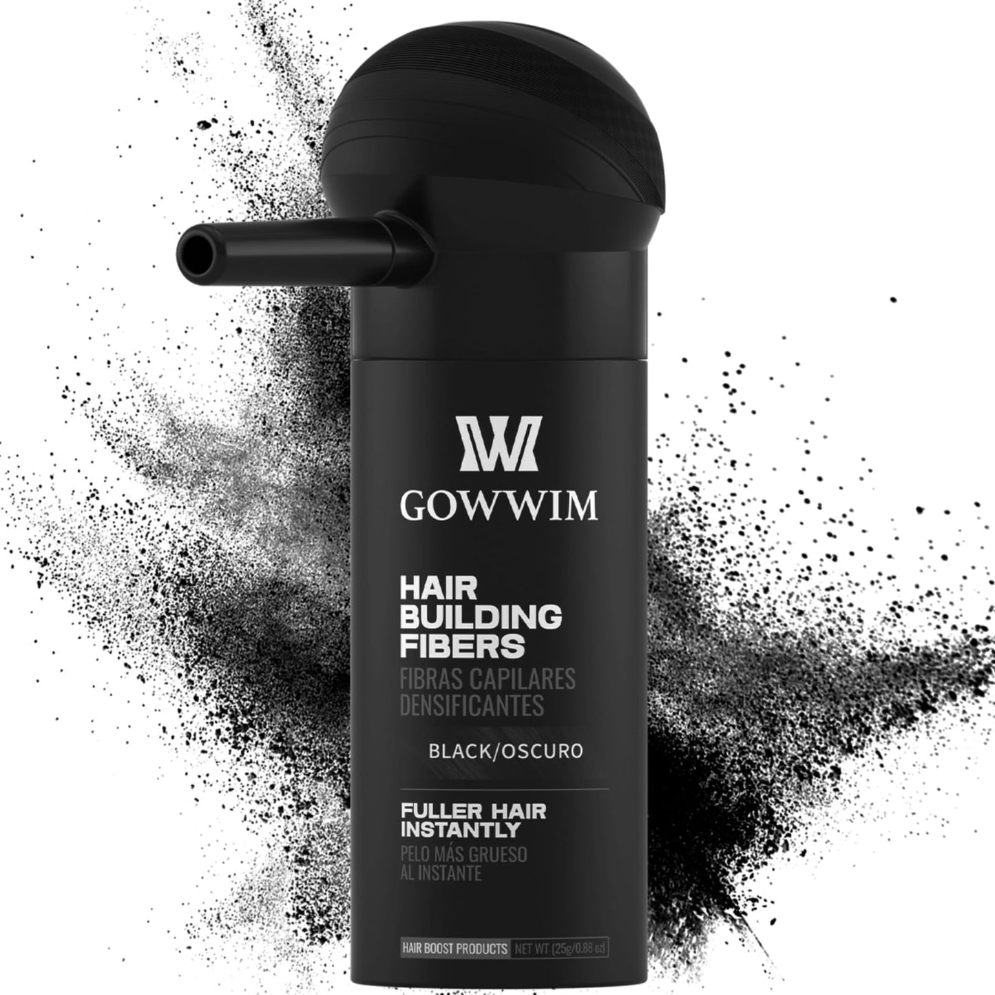 gowwim Hair Thickening Fibers 2-in-1 Kit Keratin Building Fibers, Spray Applicator & Hold Spray - Instantly Volumize Sparse Areas (Black)
