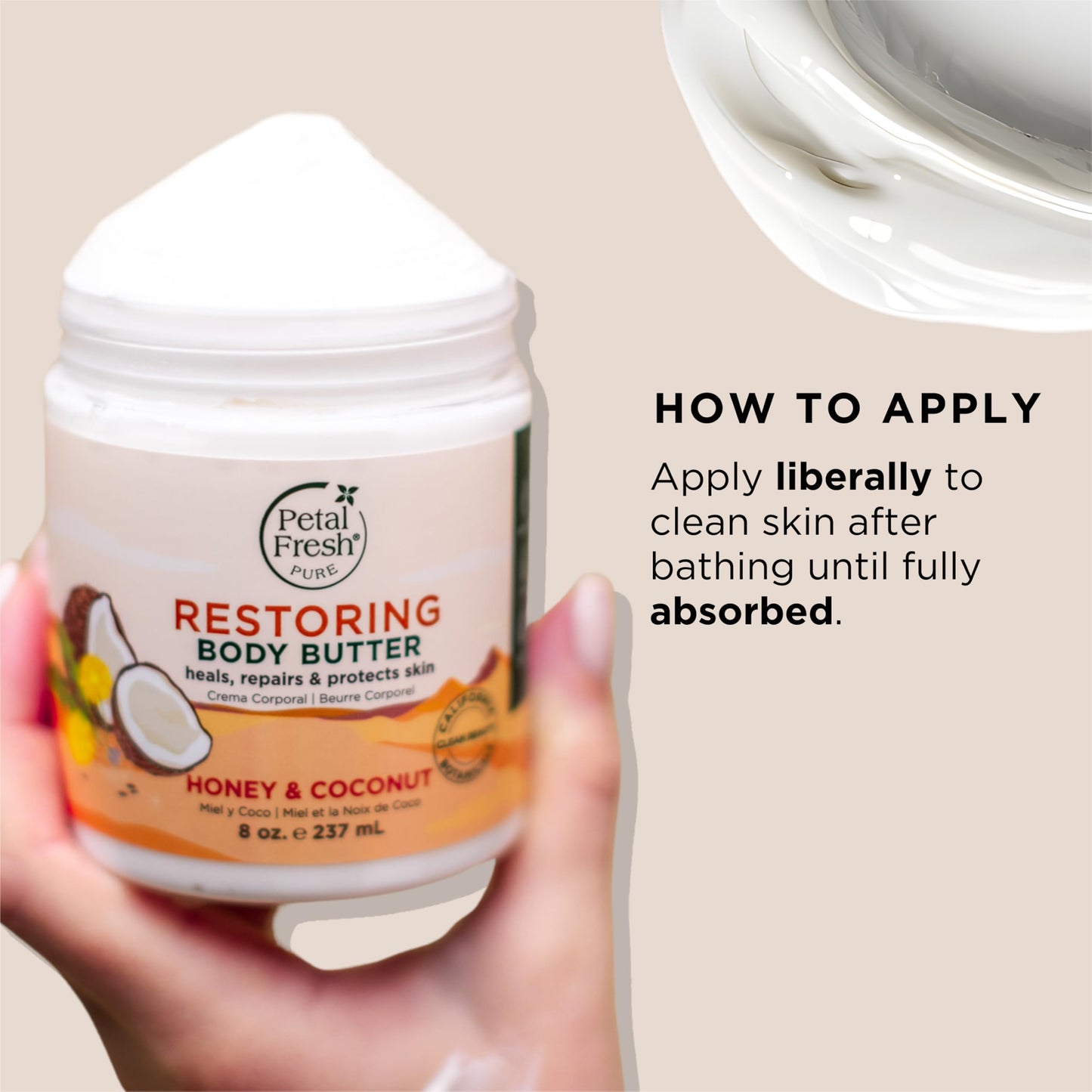 Petal Fresh Pure, Restoring Body Butter, Heals, Repairs & Protects Skin with Honey & Coconut Oil, 8 Fl oz