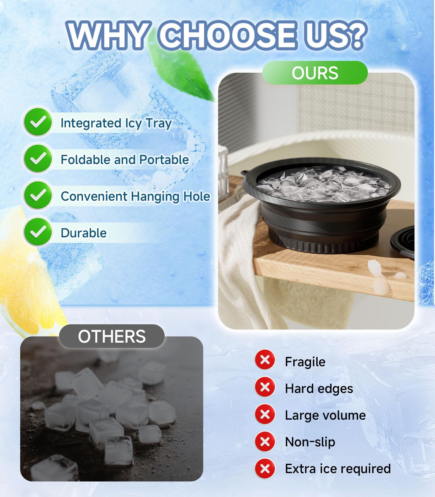 Collapsible Silicone Face Ice Bowl with Built-In Tray – Cold Plunge Therapy for Skin Tightening, Acne Relief & Home Spa (Black)