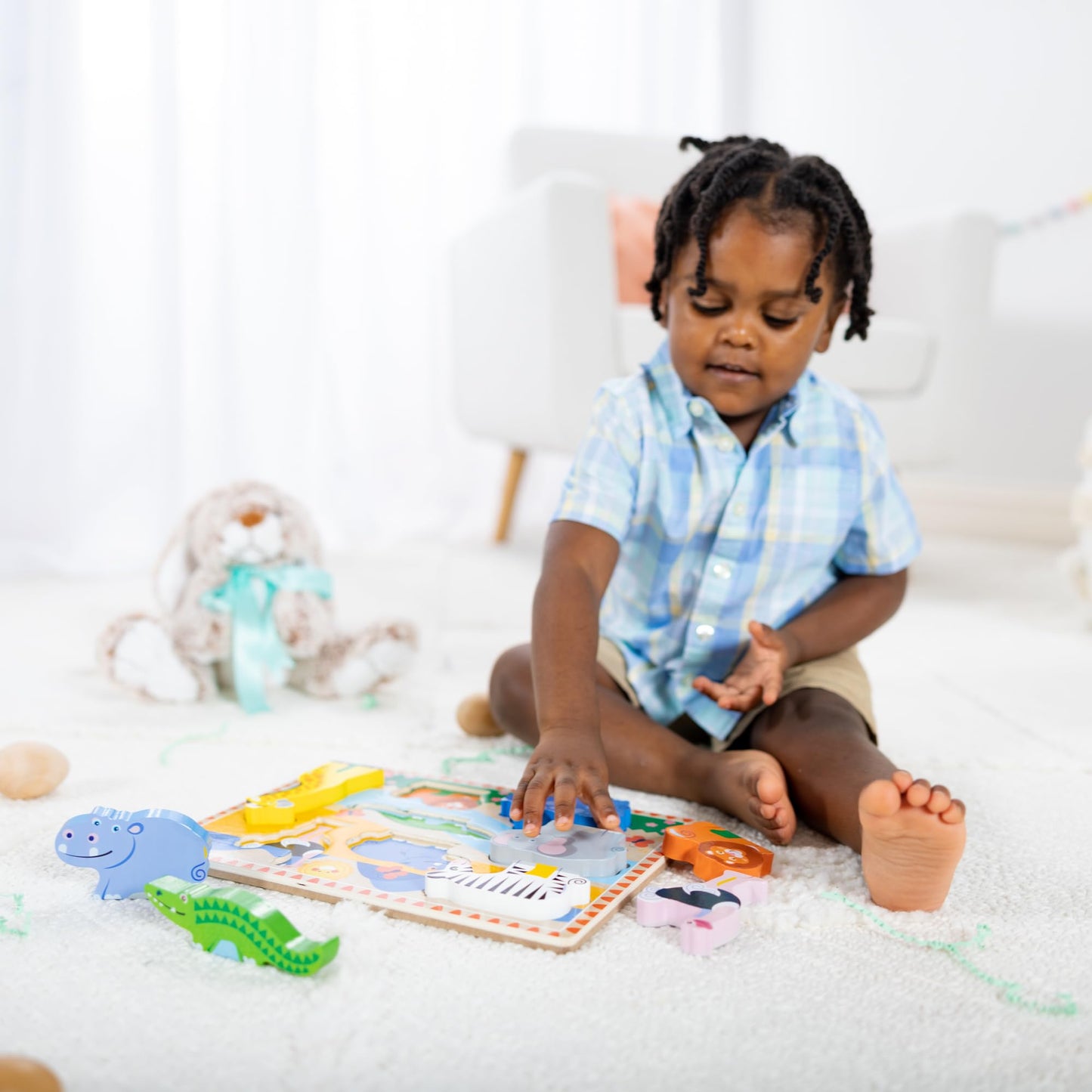 Melissa & Doug Safari Wooden Chunky Puzzle (8 pcs), Educational Screen Free Activity for Toddler, Preschoolers and Kids Ages 2+ - FSC Certified