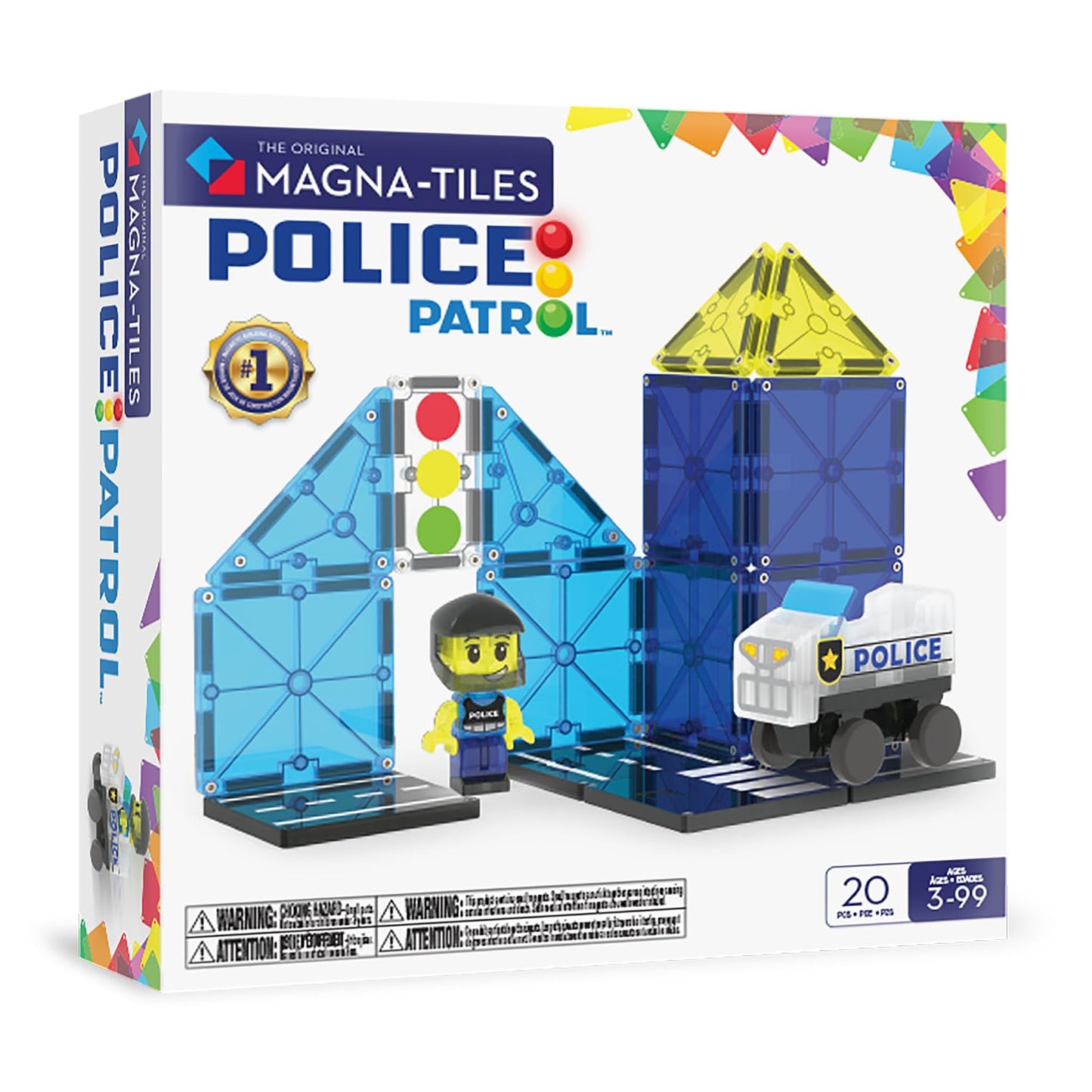 MAGNA-TILES Police Patrol 20-Piece Magnetic Construction Set, The Original Magnetic Building Brand