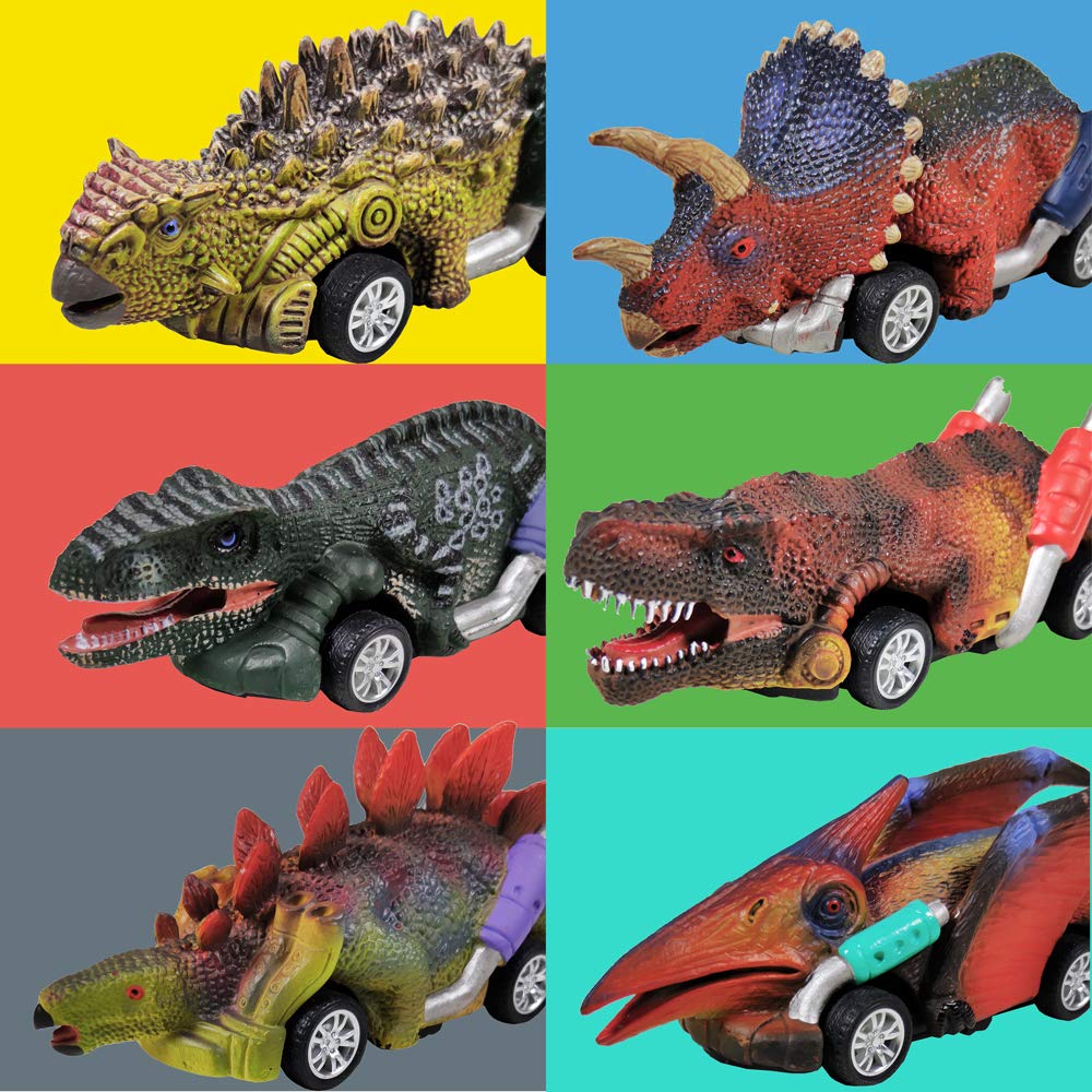DINOBROS 6-Pack Dinosaur Pull Back Cars Toy Set for Toddlers & Kids Ages 3+ | T-Rex & Dino Vehicles, Fun Dinosaur Games for Boys & Girls