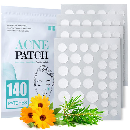 Pimple Patch Acne Cover, 4 Sizes 140 Hydrocolloid Invisible Patches with Tea Tree & Calendula Oil for Face Zits & Acne Spots
