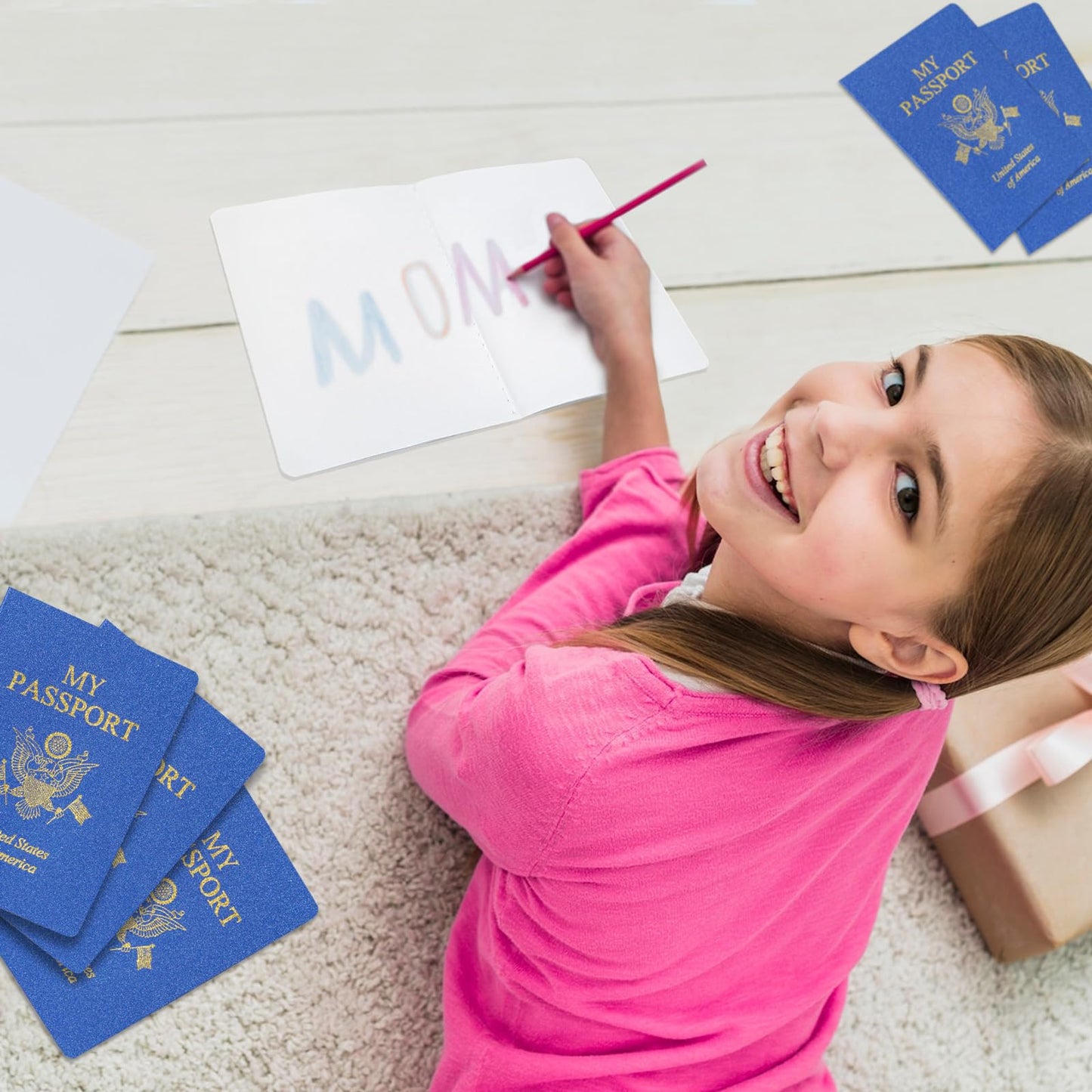 XIISVINT 30-Pc Blue Mini Passport Notebook Set – Blank Travel Journals with Stickers for Kids, School Projects, Pretend Play, Party Favors