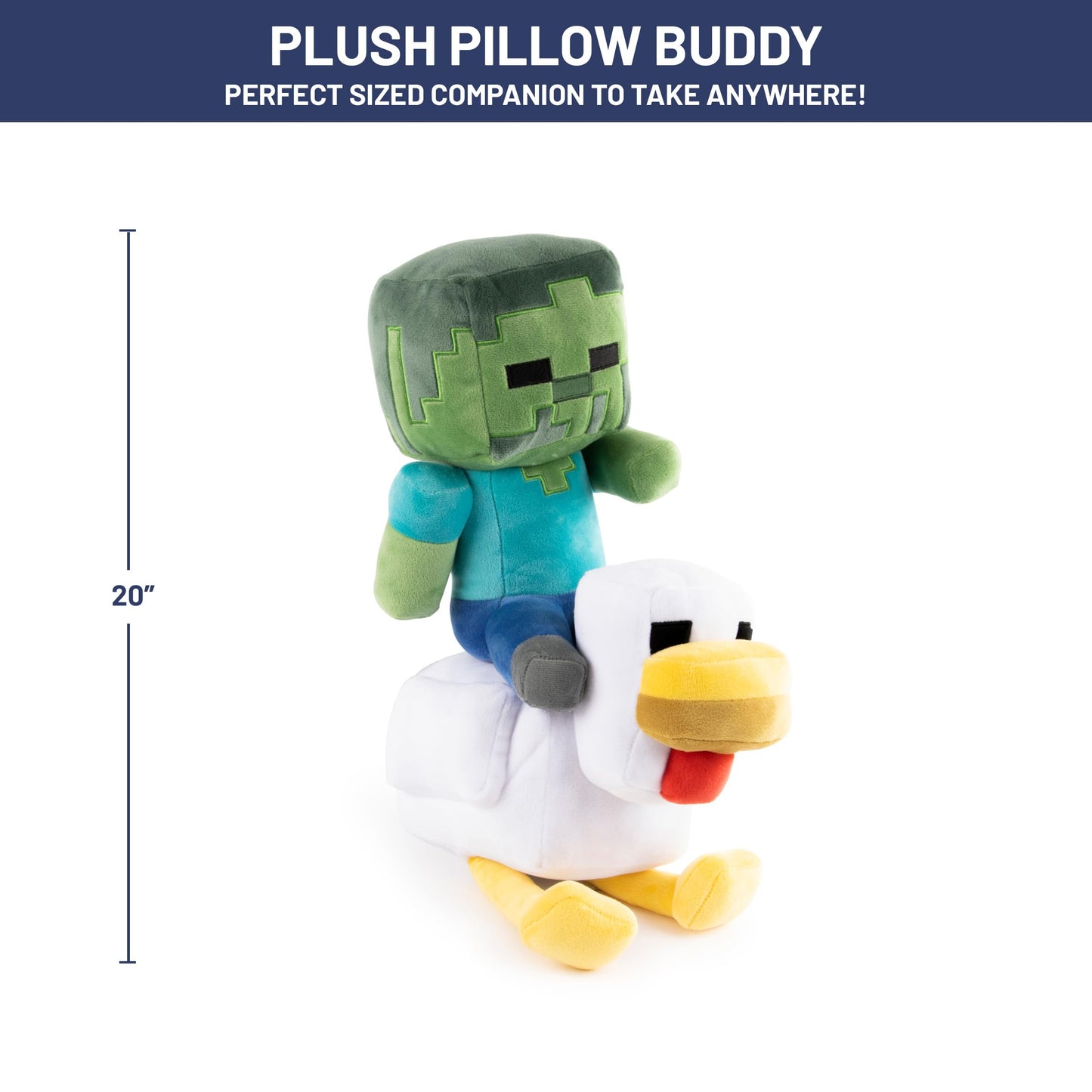 Jay Franco Minecraft Plush Pillow Buddy - Soft Plushie Stuffed Pillow, 20 Inches, Gray - Chicken Jockey