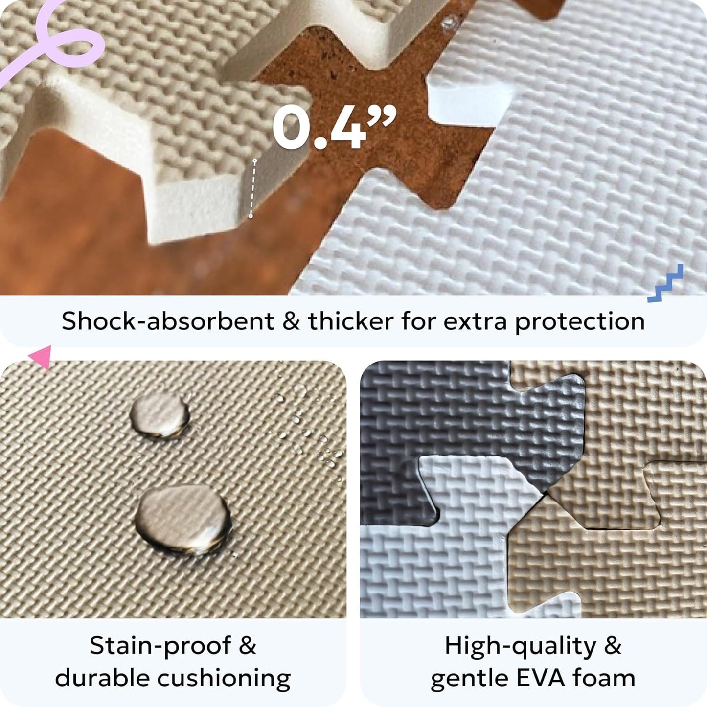 MioTetto Foam Floor Tiles for Kids – Non-Toxic Soft Play Mat for Babies 6-12 Months, Interlocking Tiles Fit 50x50 Playpen, Safe for Crawling