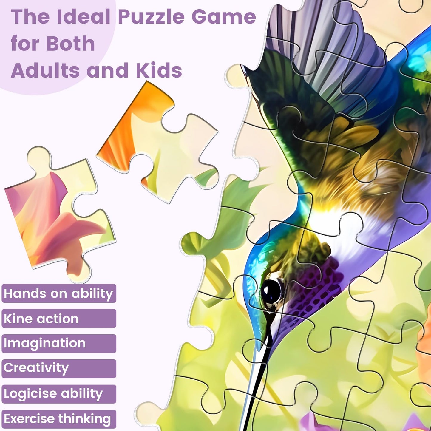 VOLUVOLU 500-Piece Flower & Hummingbird Jigsaw Puzzle – Fun Puzzle for Adults & Kids, Birthday, Family Game, Brain-Teasing Entertainment