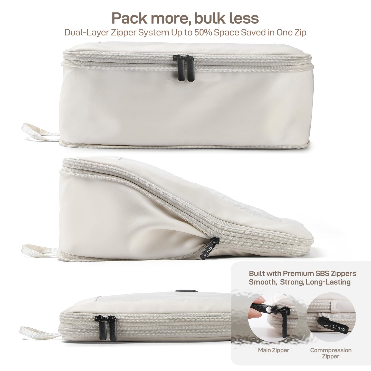 EPICKA TripCozy Compression Packing Cubes – 4 Set Expandable Travel Organizer Bags with Mesh Top for Suitcase, Carry-On & Backpack (Beige)